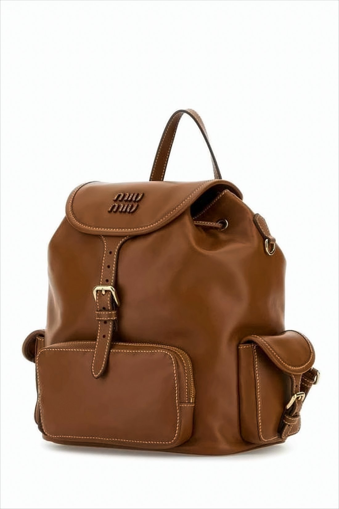 Structured Brown Calf Leather Miu Miu Backpack