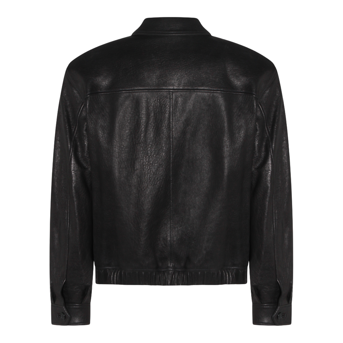 Fitted Black Leather Jacket With Textured Finish