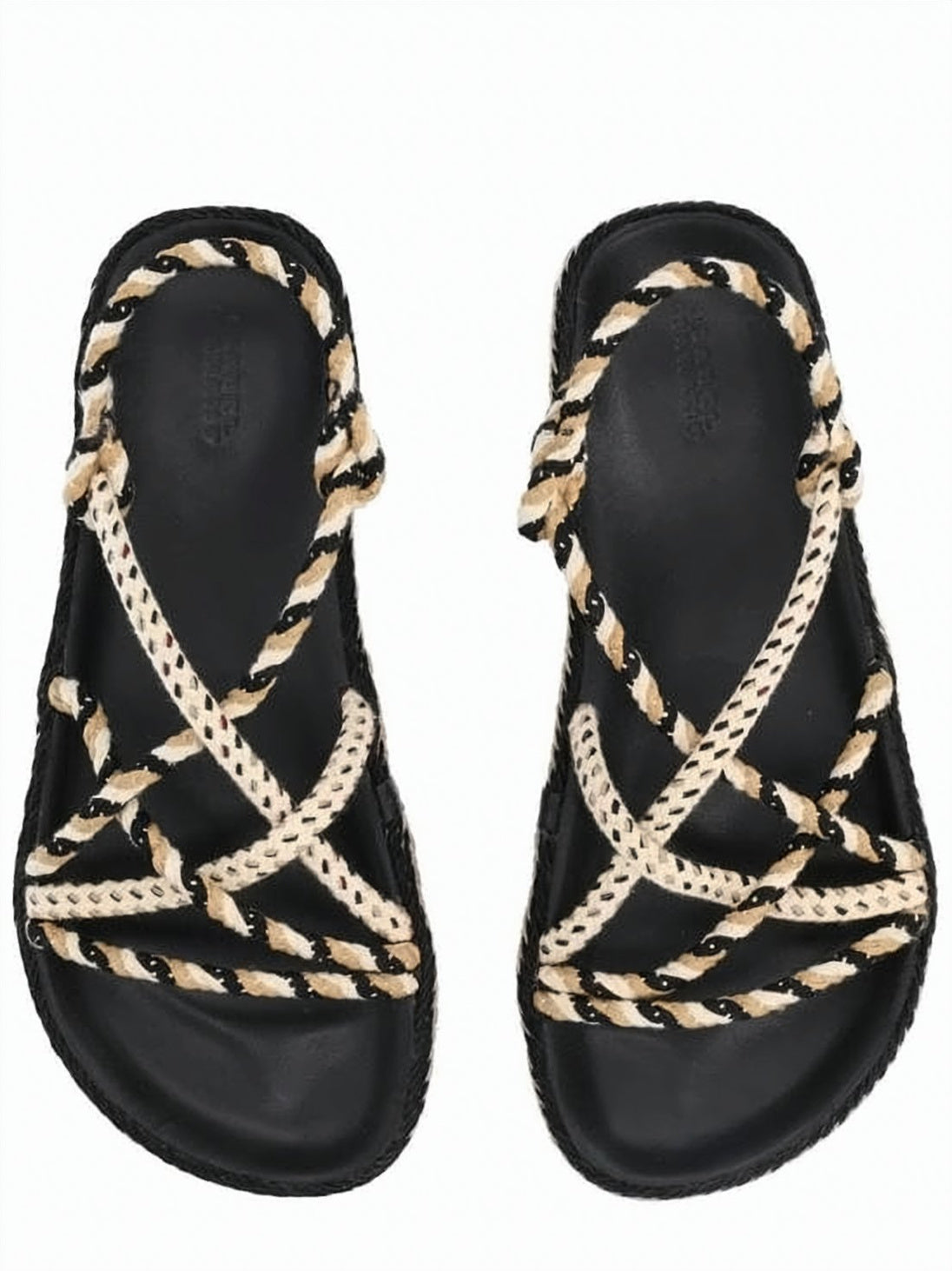 Flat Sandal with Braided Trim and Intertwined Rope Straps