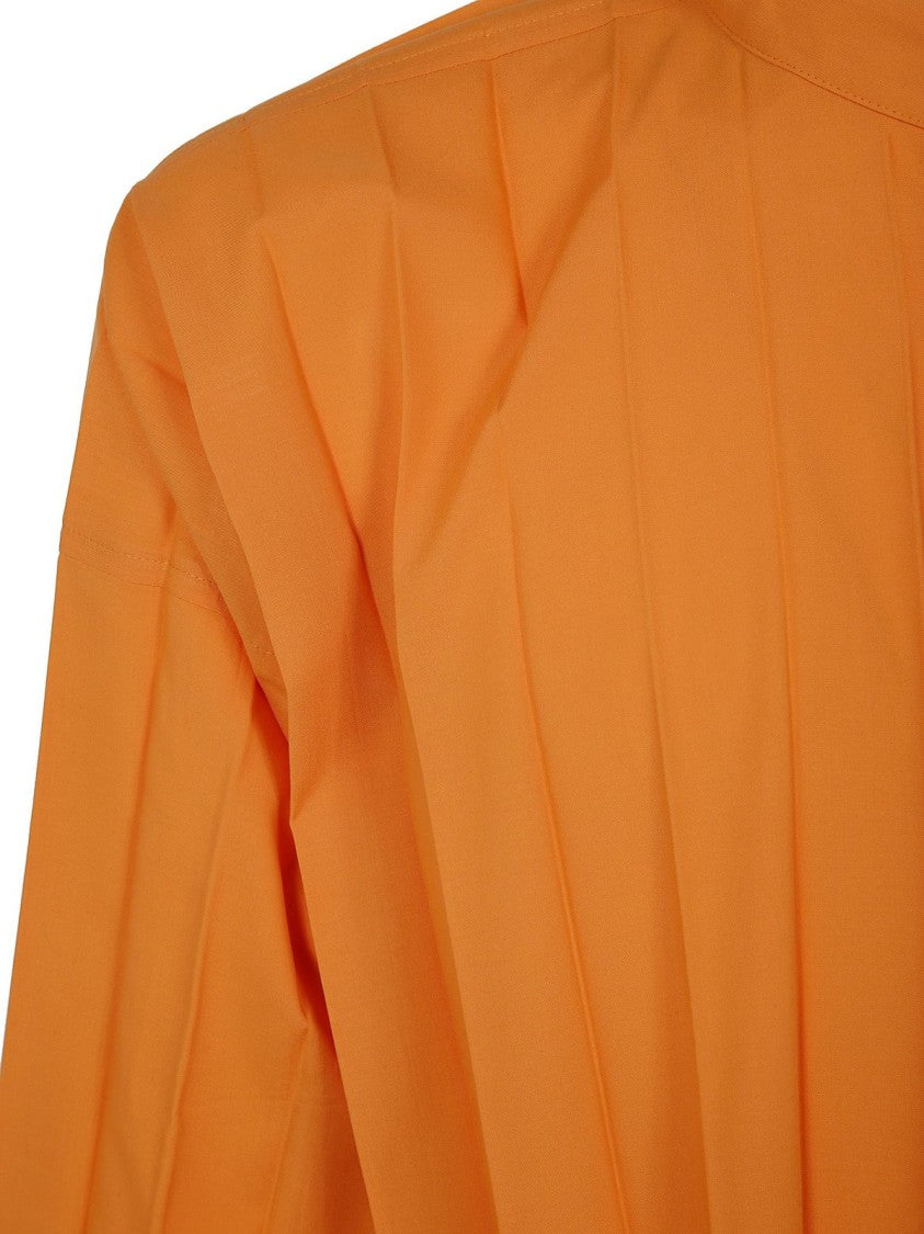 Pleated Short-Sleeved Mandarin Collar Shirt