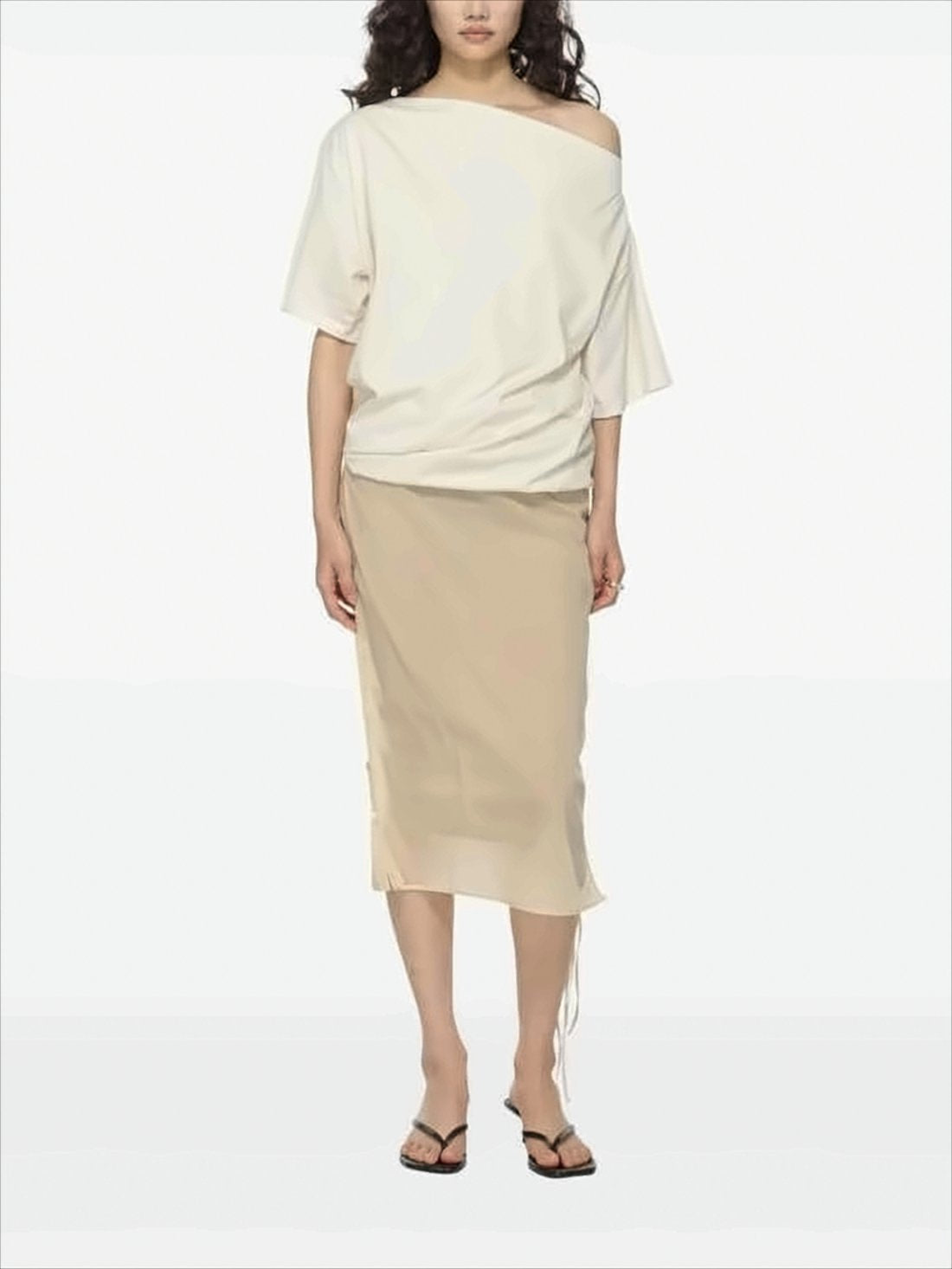 Asymmetrical Neckline Short-Sleeved Top in Organic Cotton
