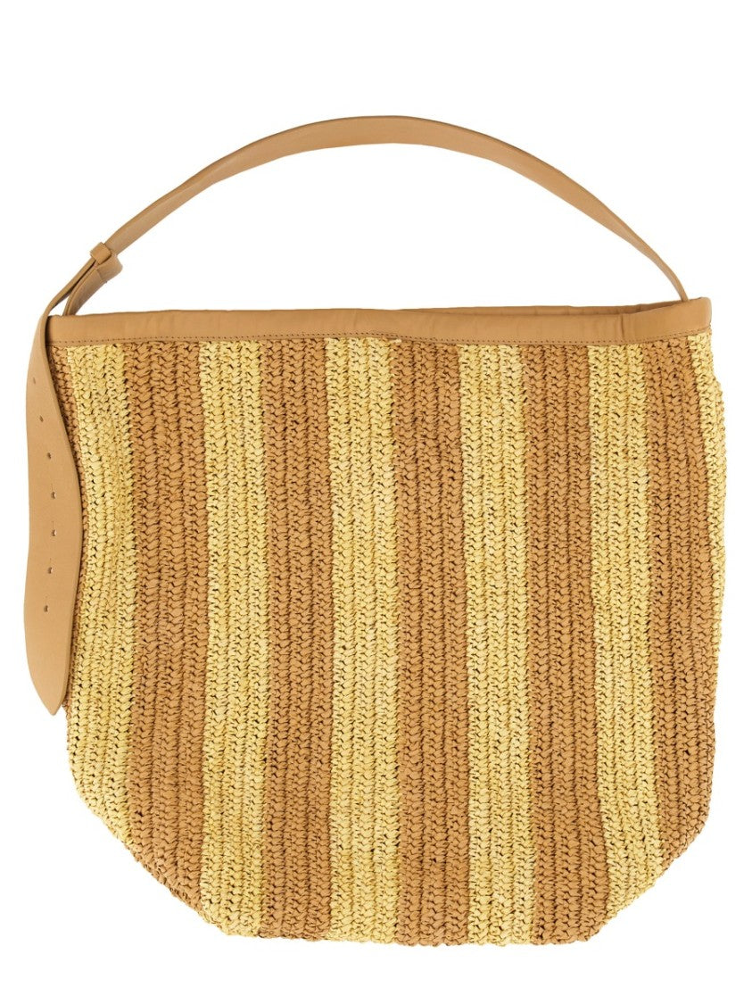 Textured Straw Bag With Leather Handle