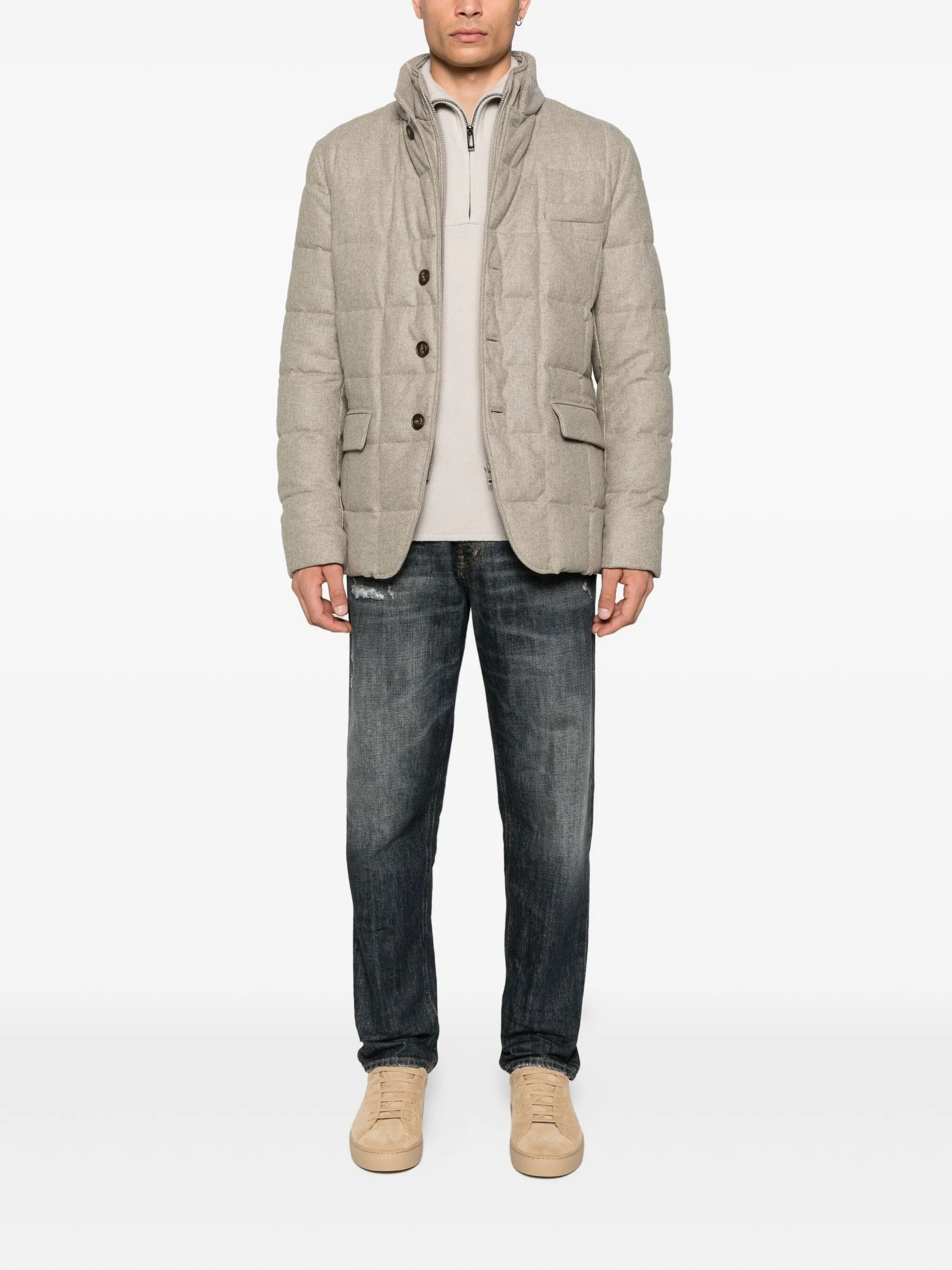 Double-Breasted Quilted Padded Grid Stitch Jacket