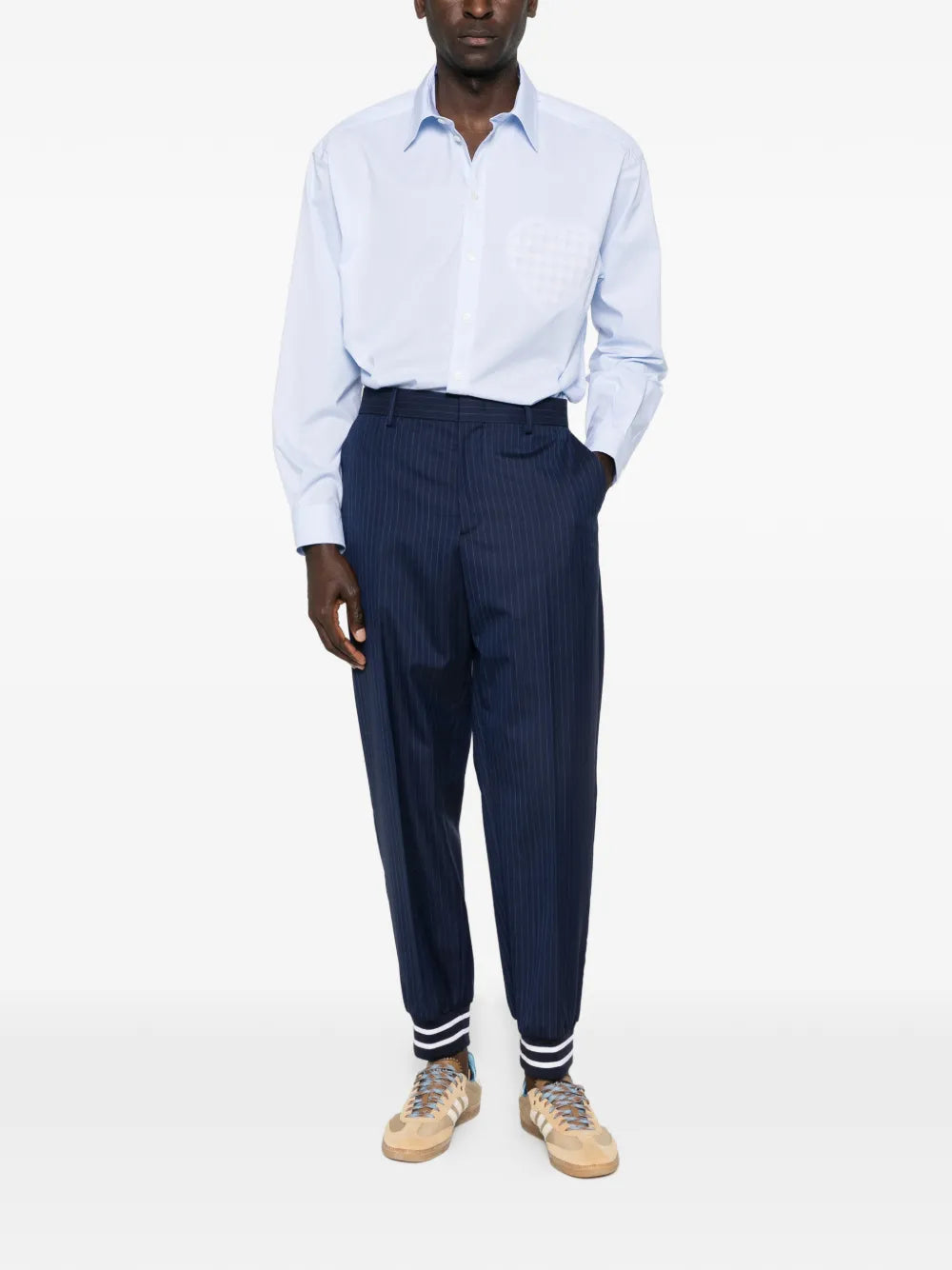Relaxed Tapered Pants With Pinstripe Design And Elasticated Cuffs
