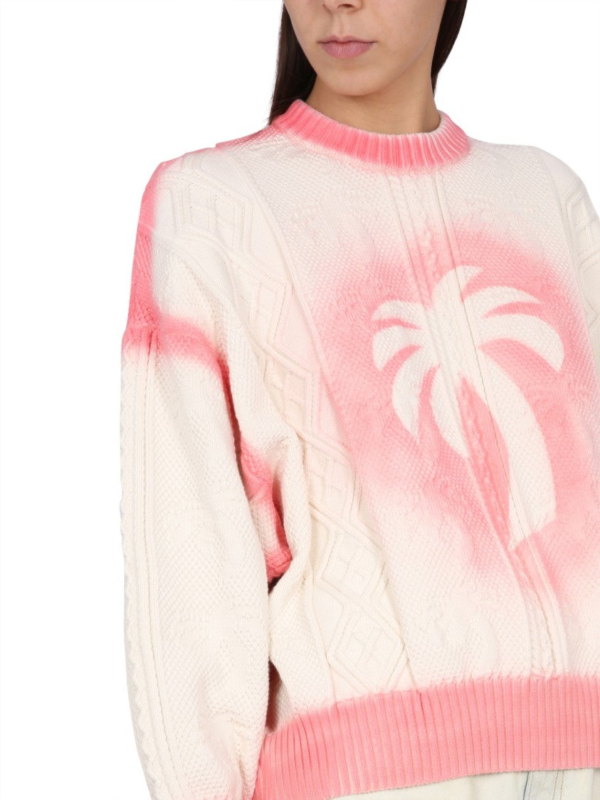 Patent Leather Effect Palm Sweater