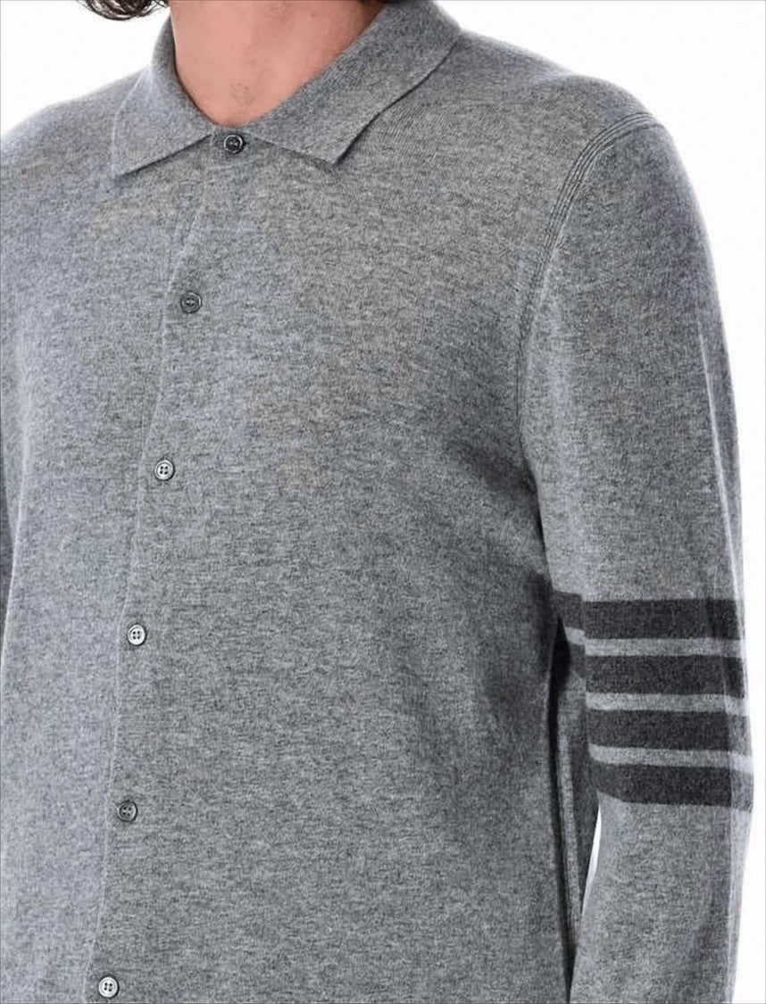 Long-Sleeve Cashmere Shirt with Classic Collar and Subtle Stripe Detail