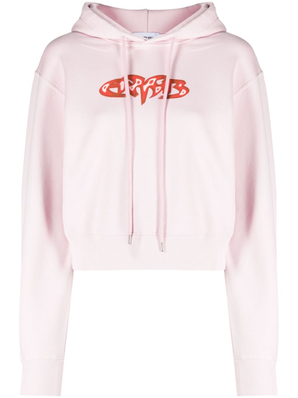Light Pink Amb Graphic Cropped Cotton Hoodie