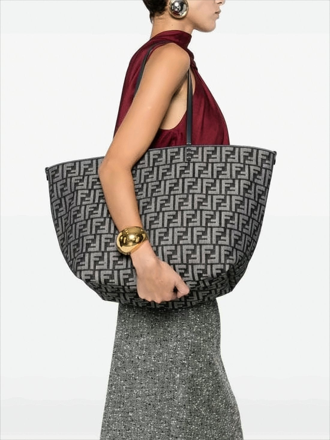 Geometric Monogram Tote Bag with Leather Accents