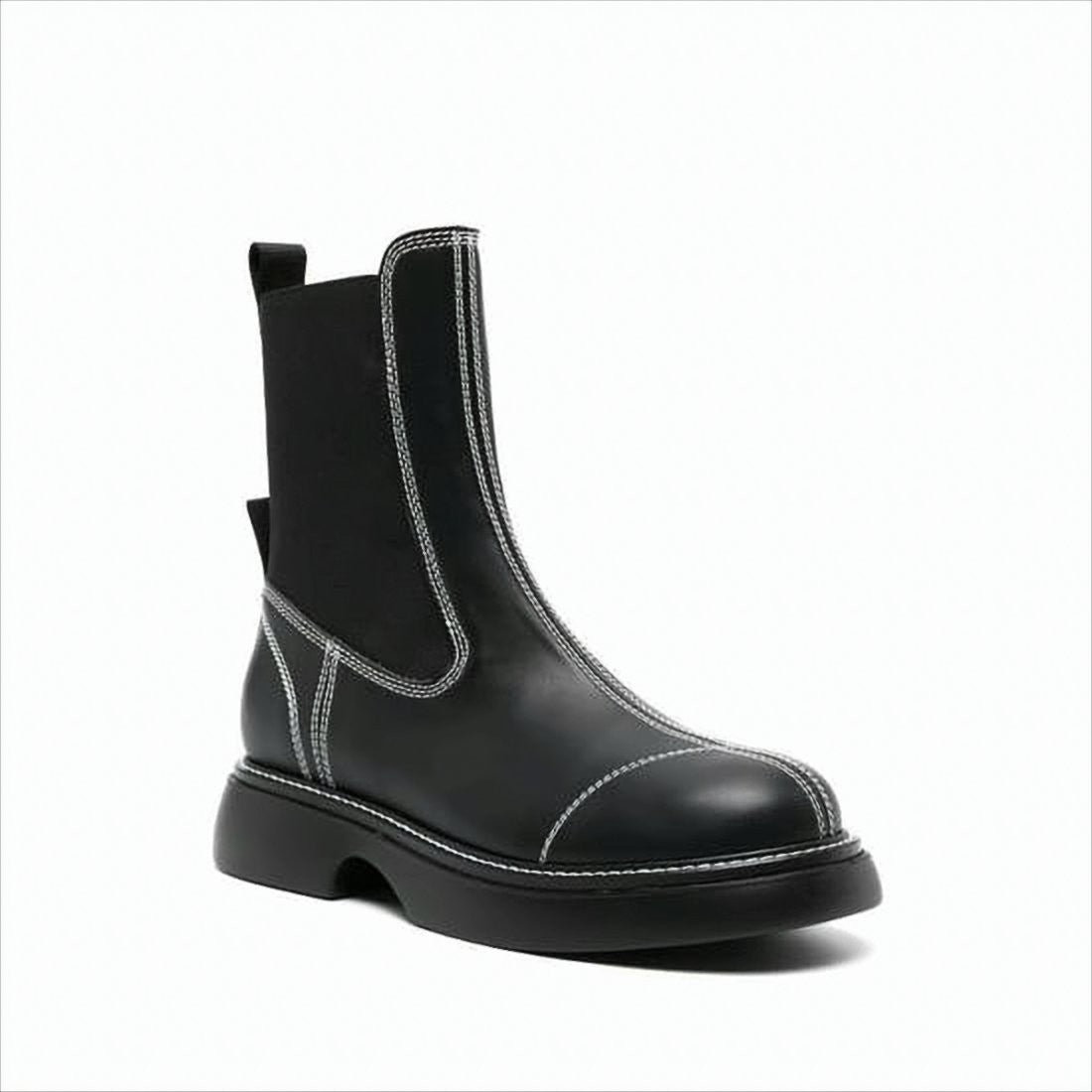 Black Polyurethane Boots with Chunky Silhouette