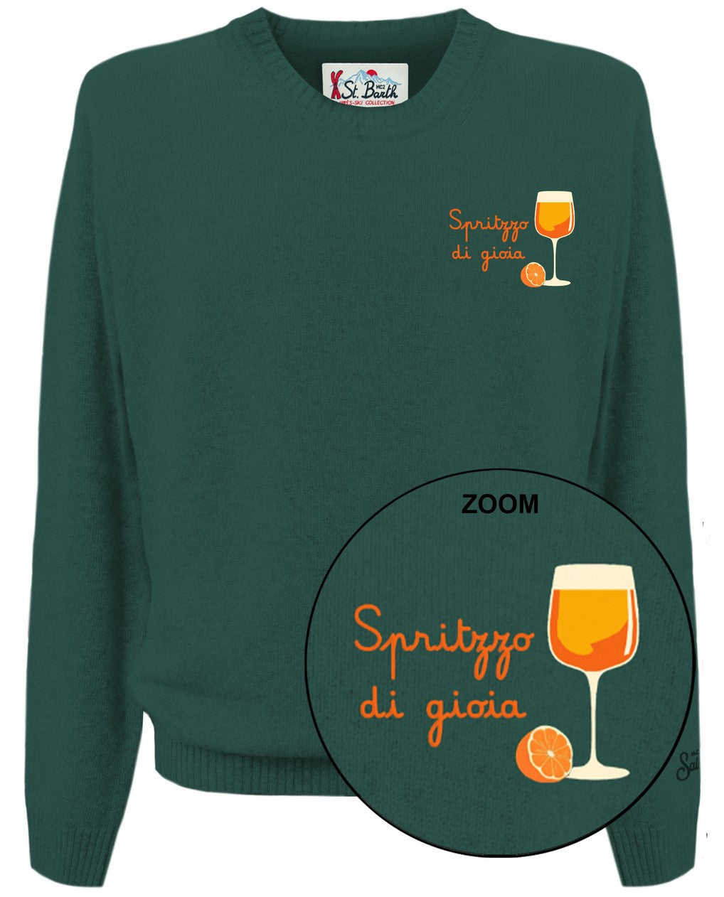 Green Crewneck Sweater with Front Lettering