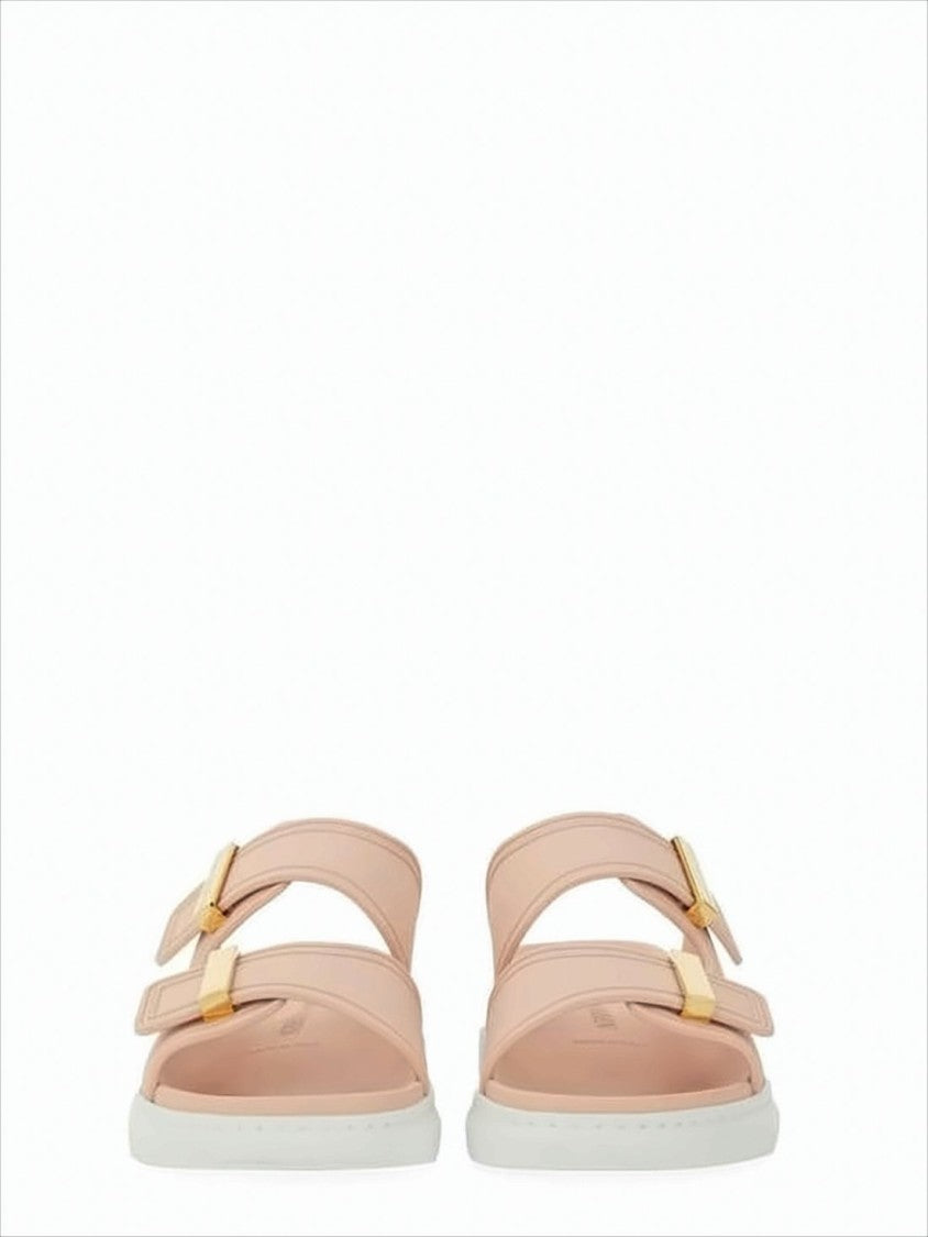 Matte Rubber Slip-On Mules with Adjustable Gold-Tone Buckles