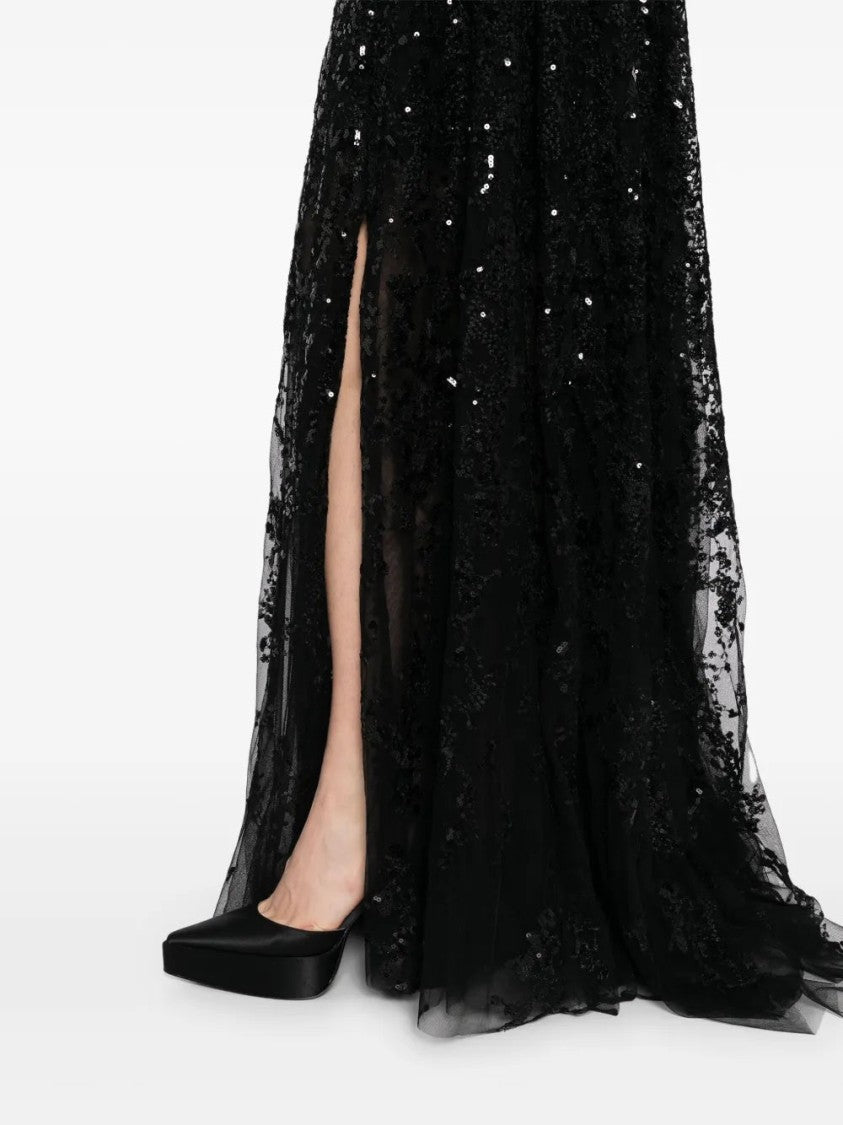 Off-Shoulder Long Embroidered Dress