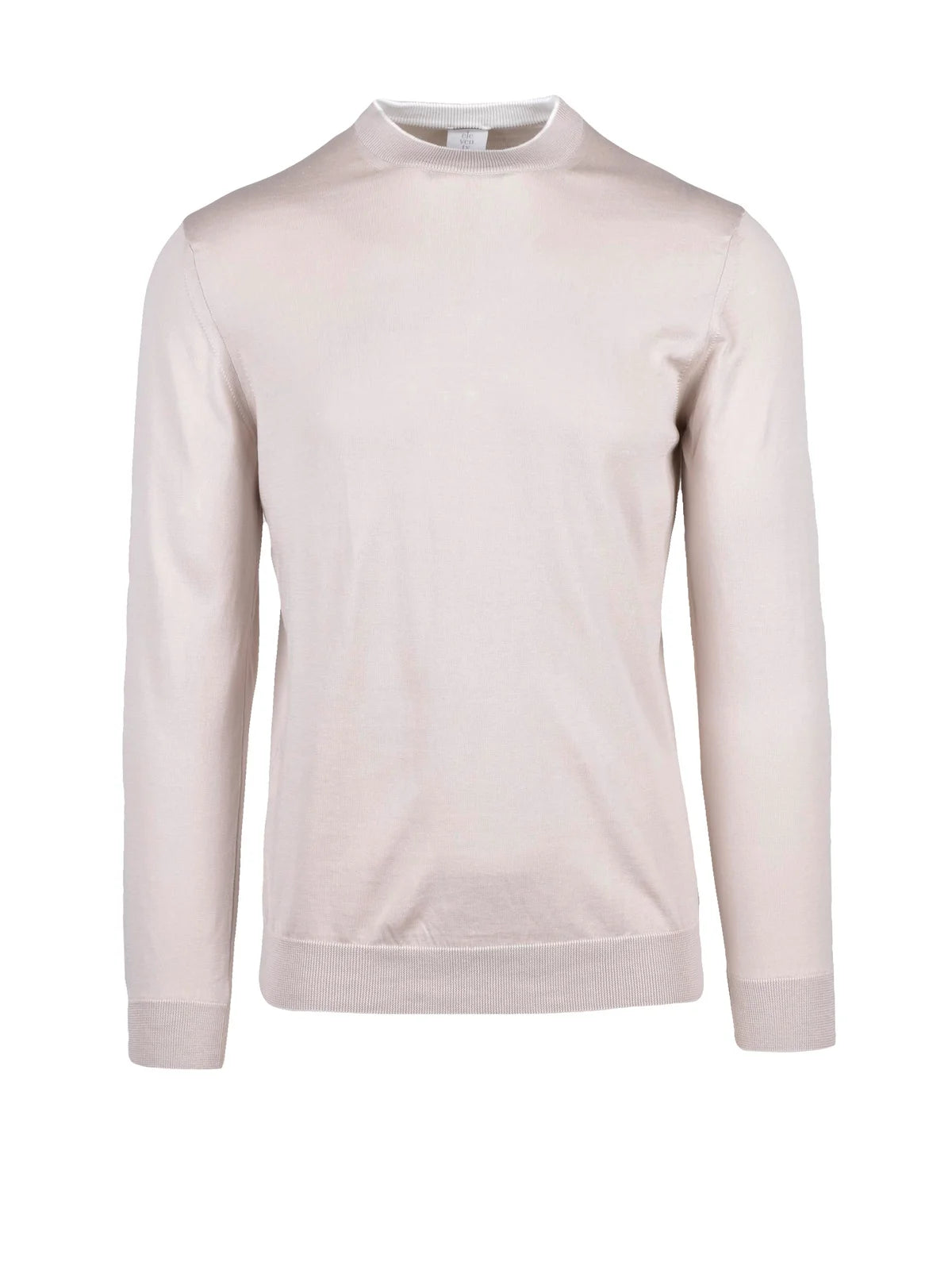 Beige White Men Cotton Crew Neck Sweater