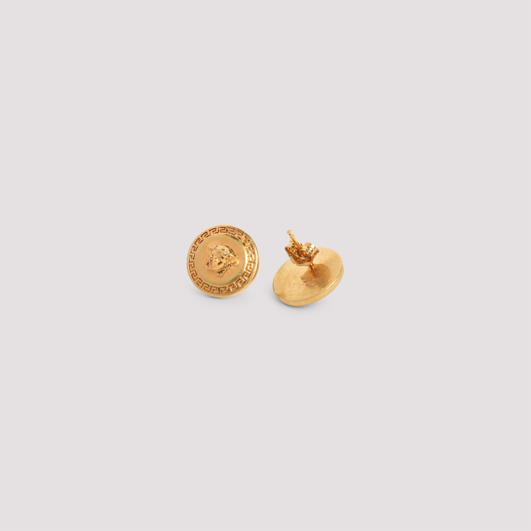 Round Metallic Earrings with Medusa Emblem