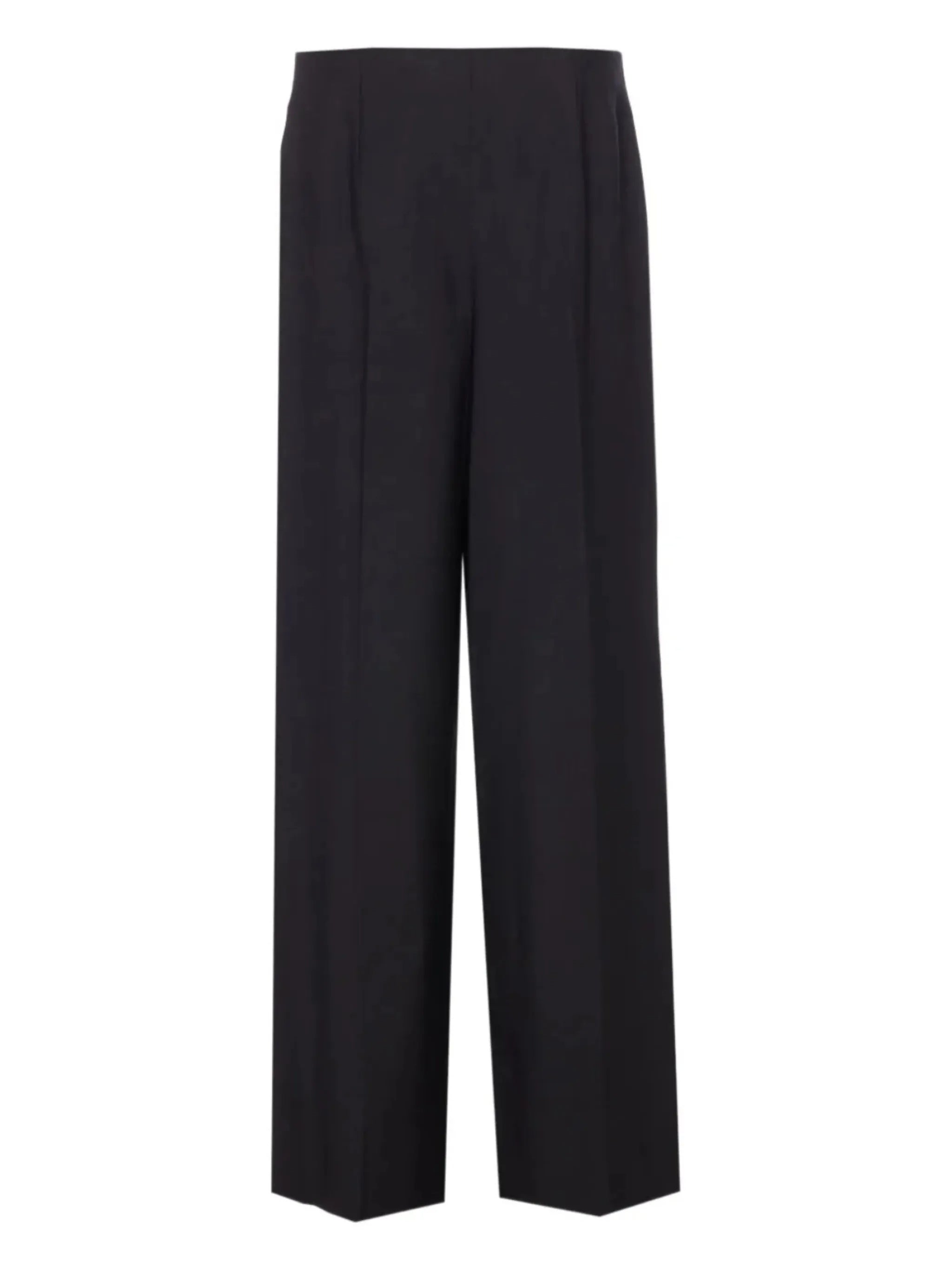 Wide-Leg Cropped Black Wool Tailored Trousers