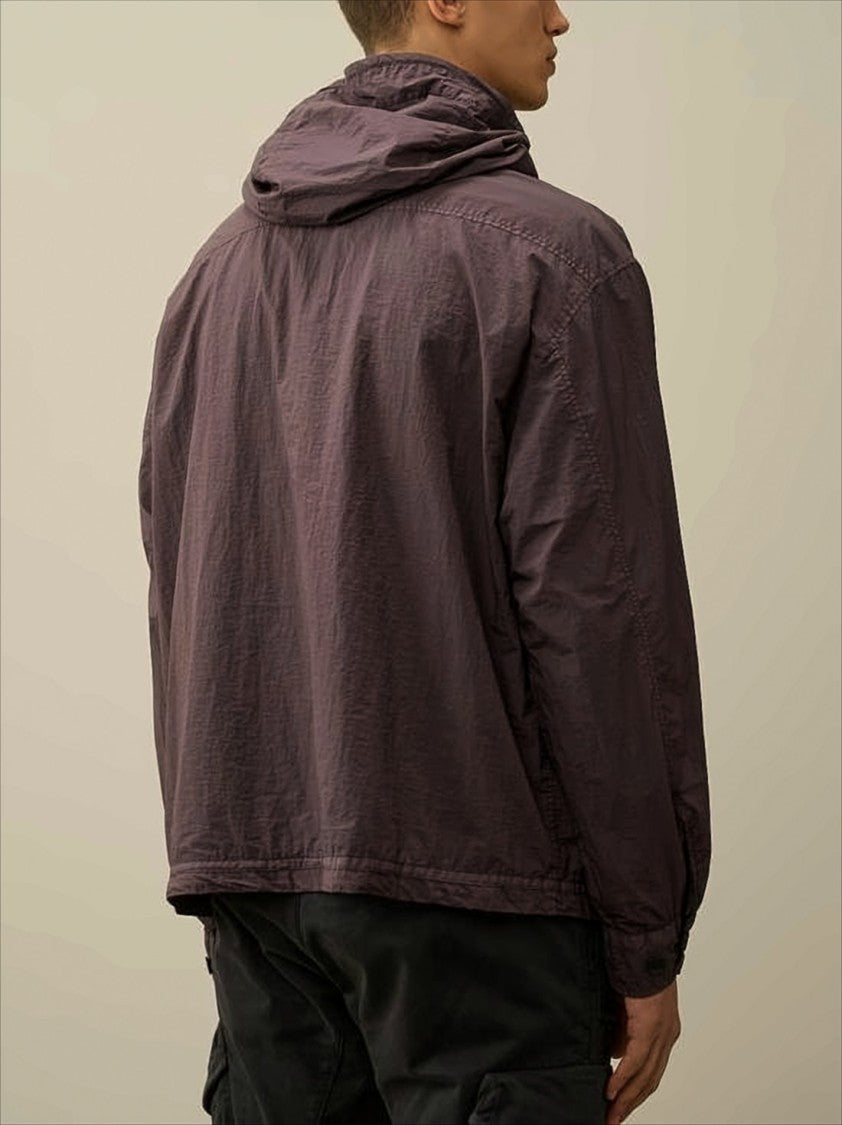 Brown Crinkled Texture Hooded Pullover With Distinctive Lens Detail