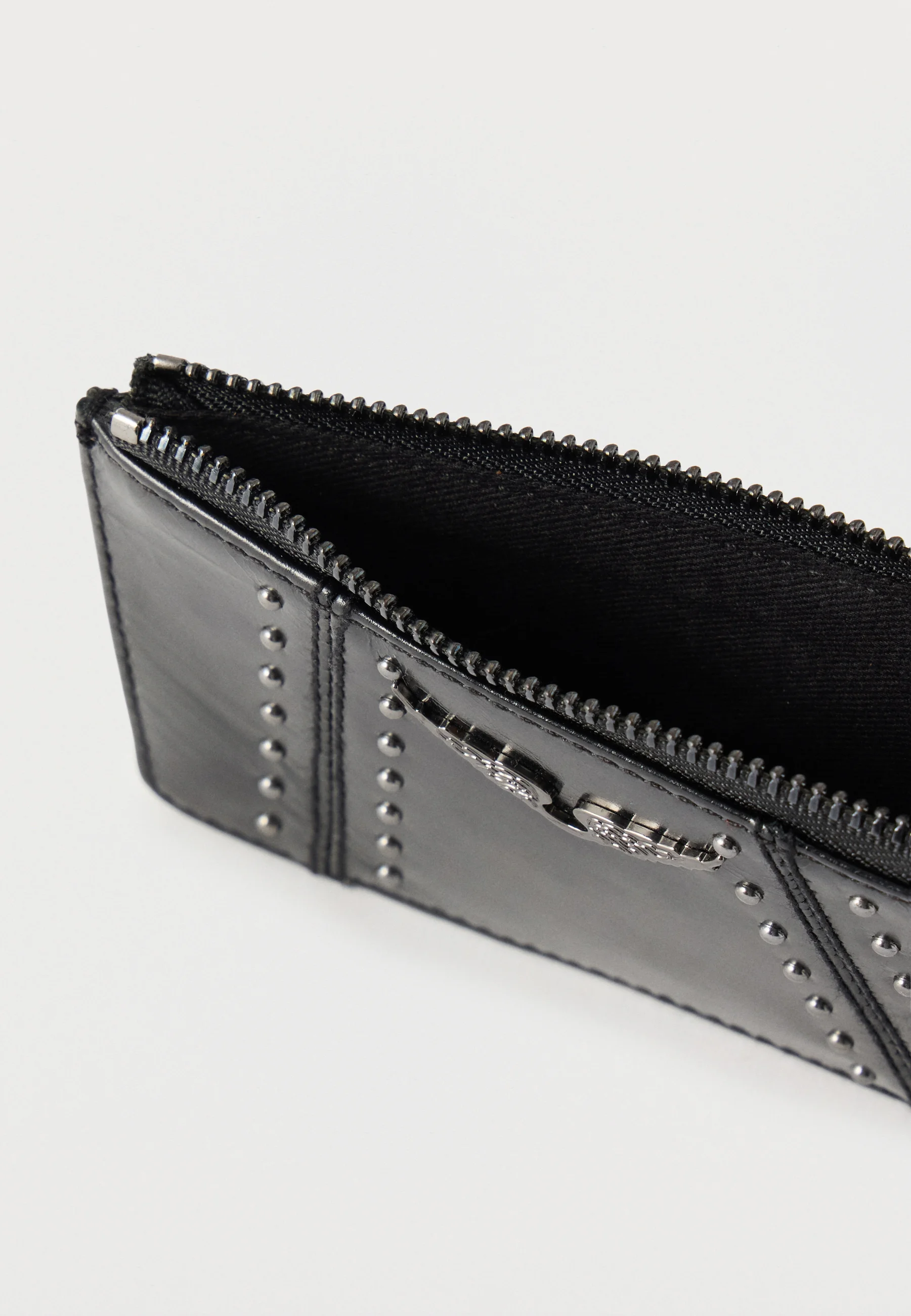 Rectangular Black Wallet with Silver Stud Detailing