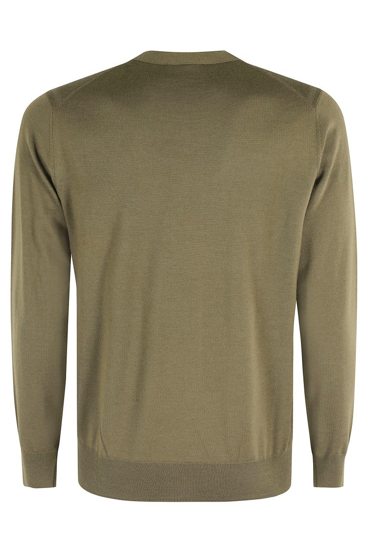 Fine Knit Olive Green Crew Neck Sweater