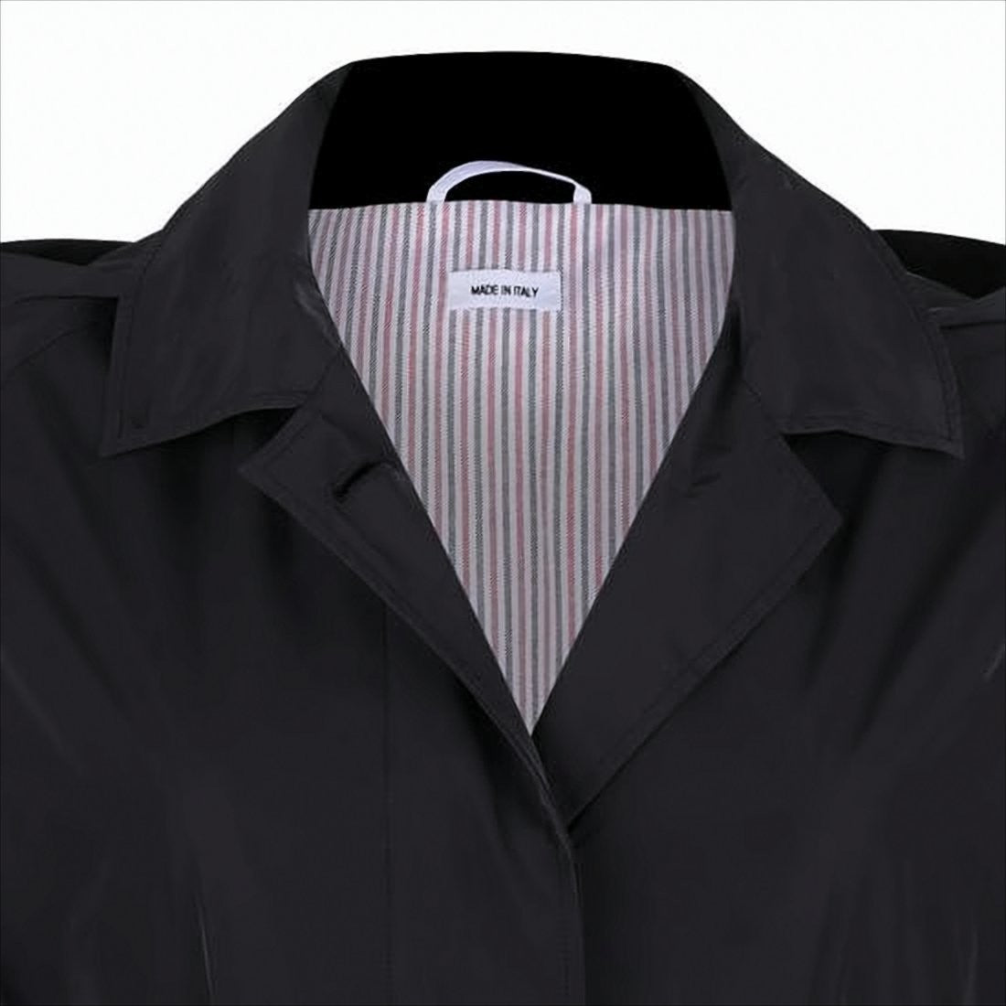 Classic Black Trench Coat with Belted Waist and Decorative Cuffs