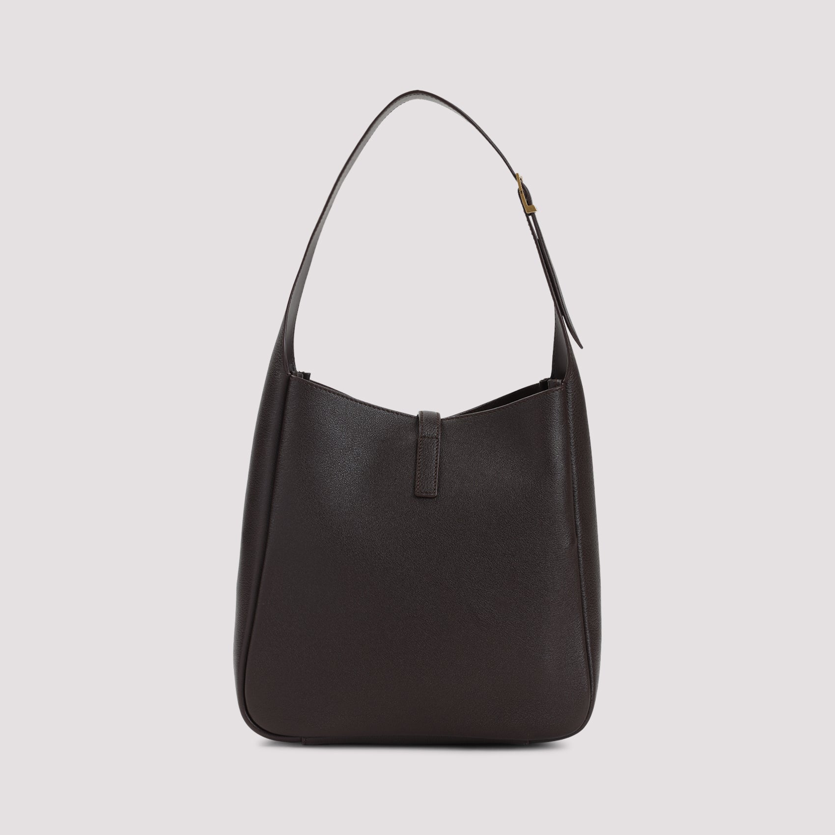 Structured Dark Brown Grained Leather Shoulder Bag
