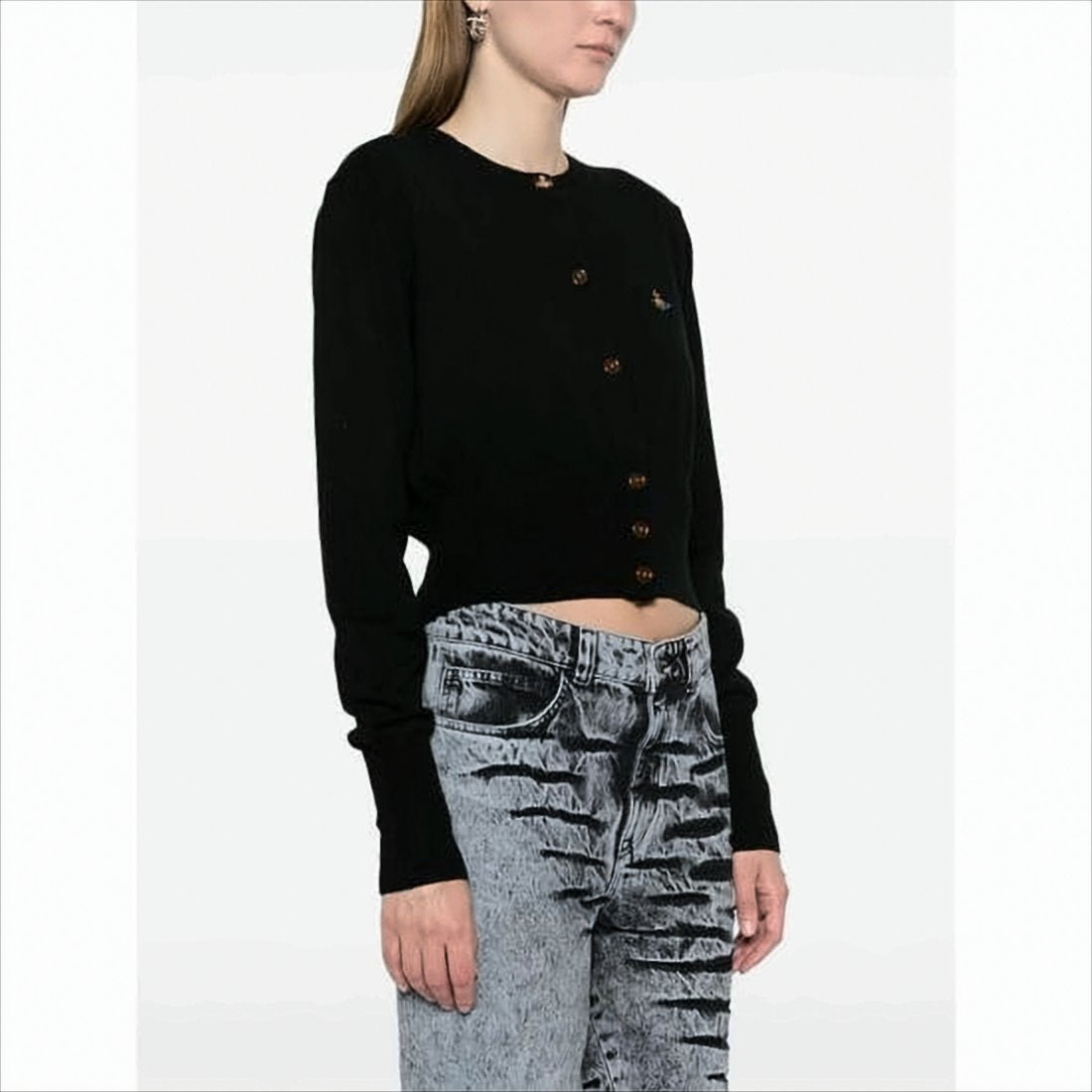 Fitted Round Neck Cardigan with Embroidered Detail