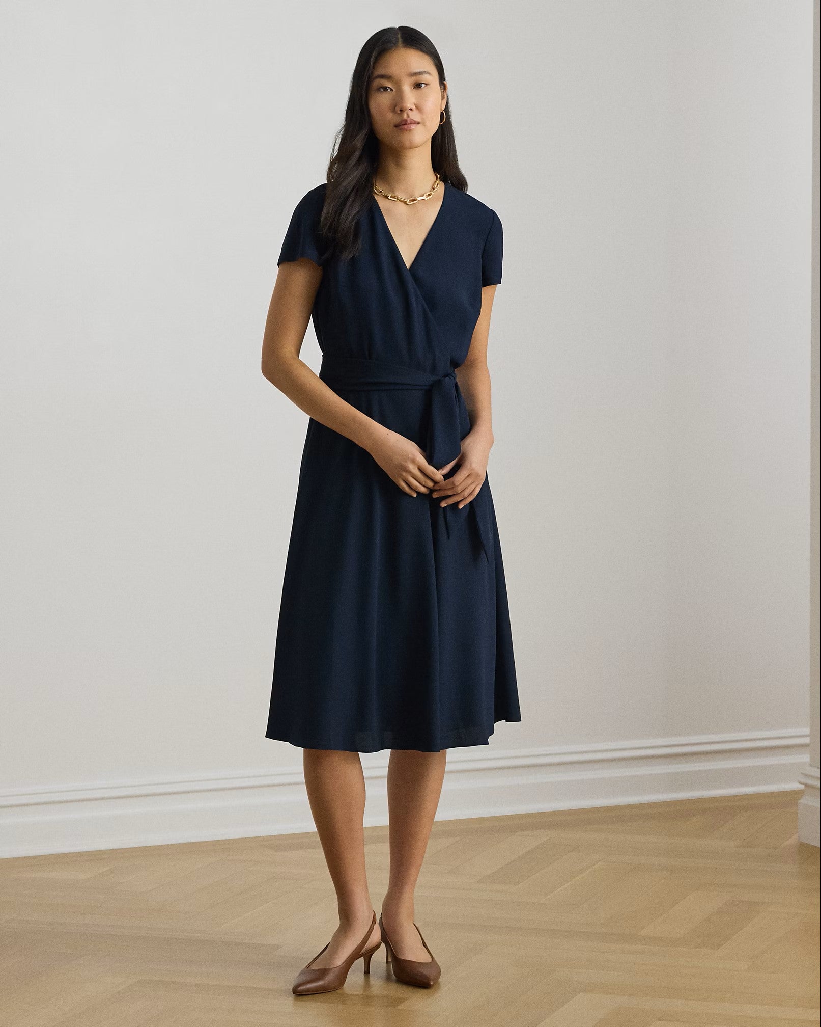 Navy Blue Woven Recycled Wrap Dress
