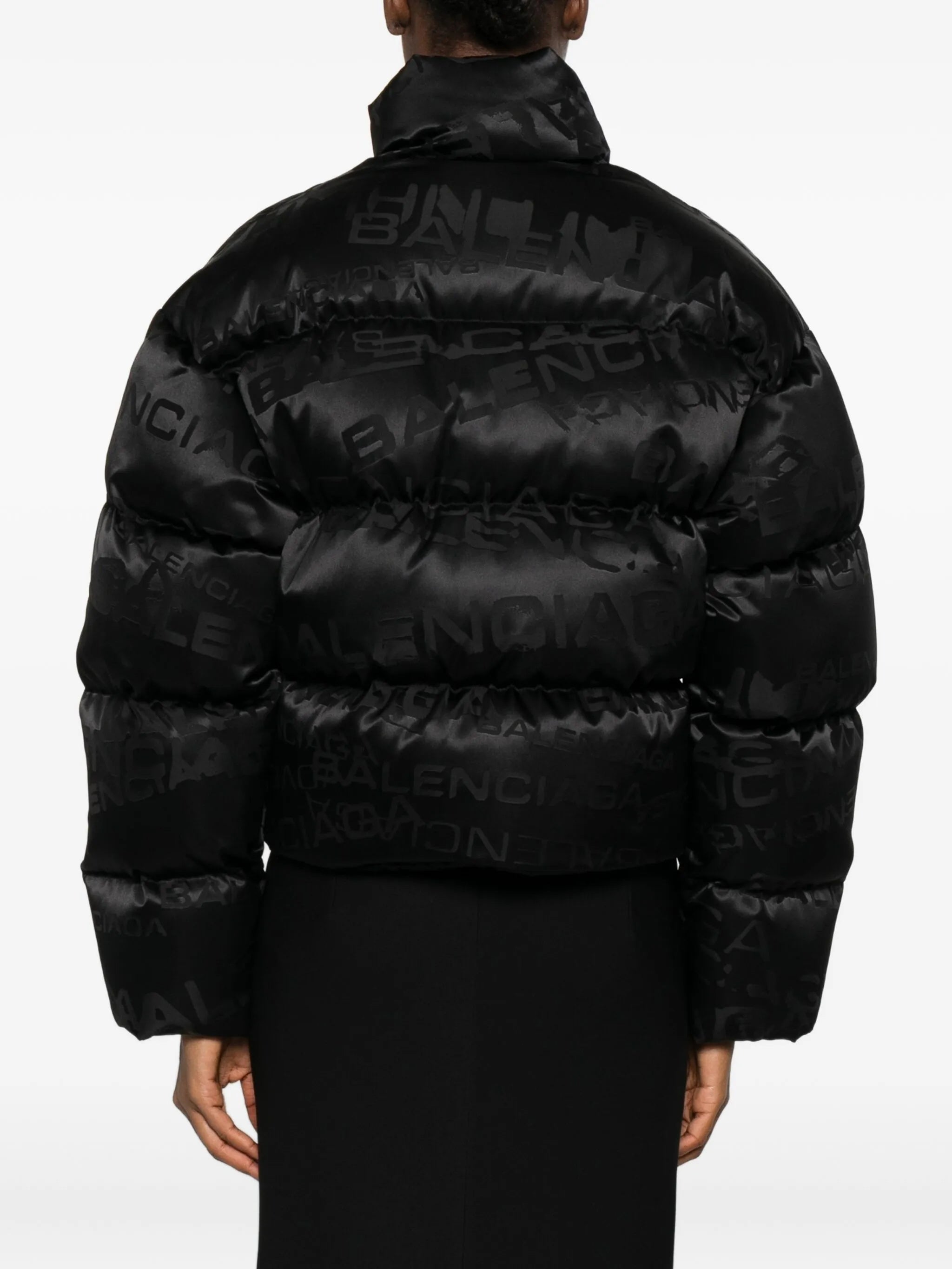 Black Cropped Puffer Tonal Logo Jacket