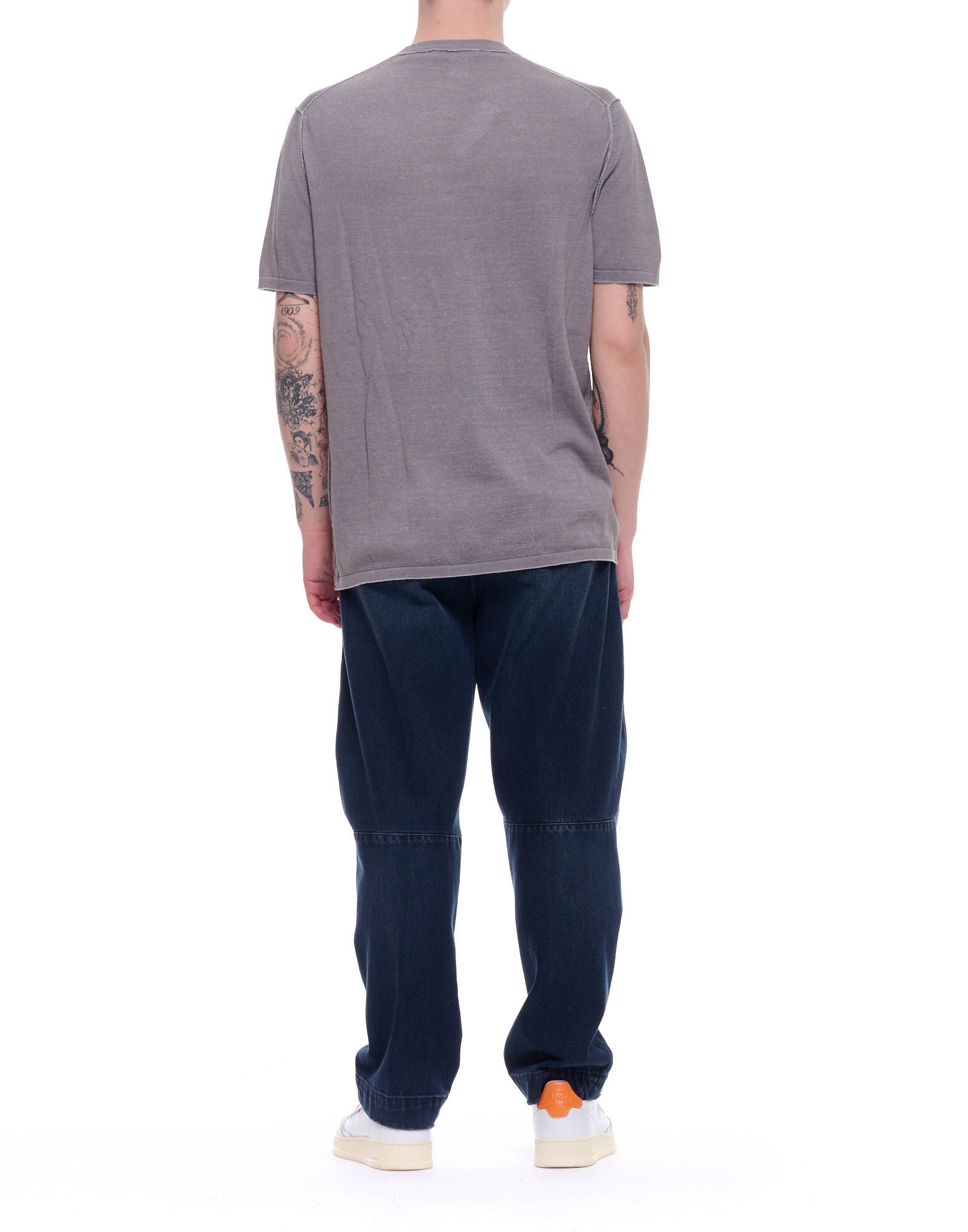 Grey Round Neck Cotton Casual T-Shirt