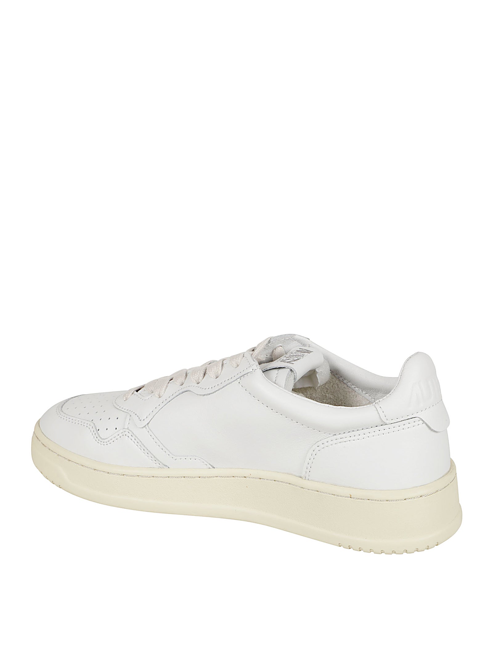 Low-Top White Leather Sneakers with Perforated Toe Detail