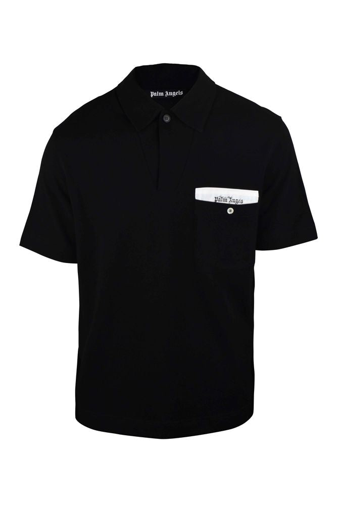 Button-Down Black Polo Shirt With Logo Patch