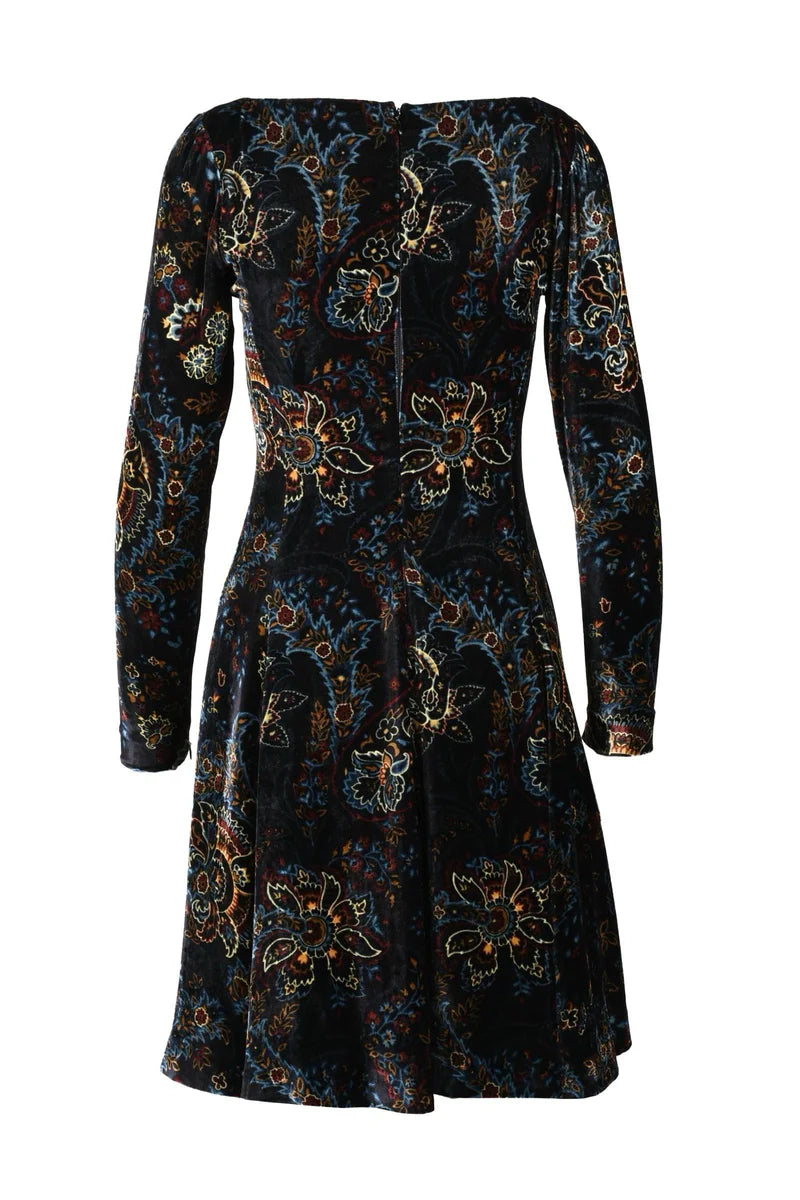 Flared Velvet Dress - Night Blue