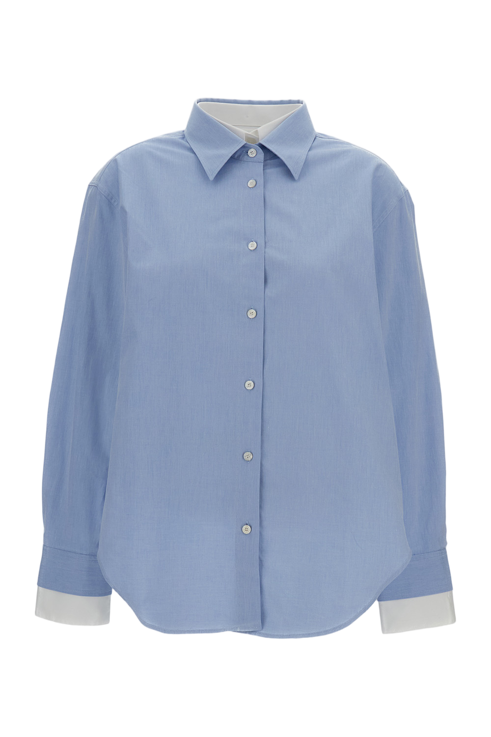 Clear Blue Shirt With Classic Collar And Contrasting Cuffs