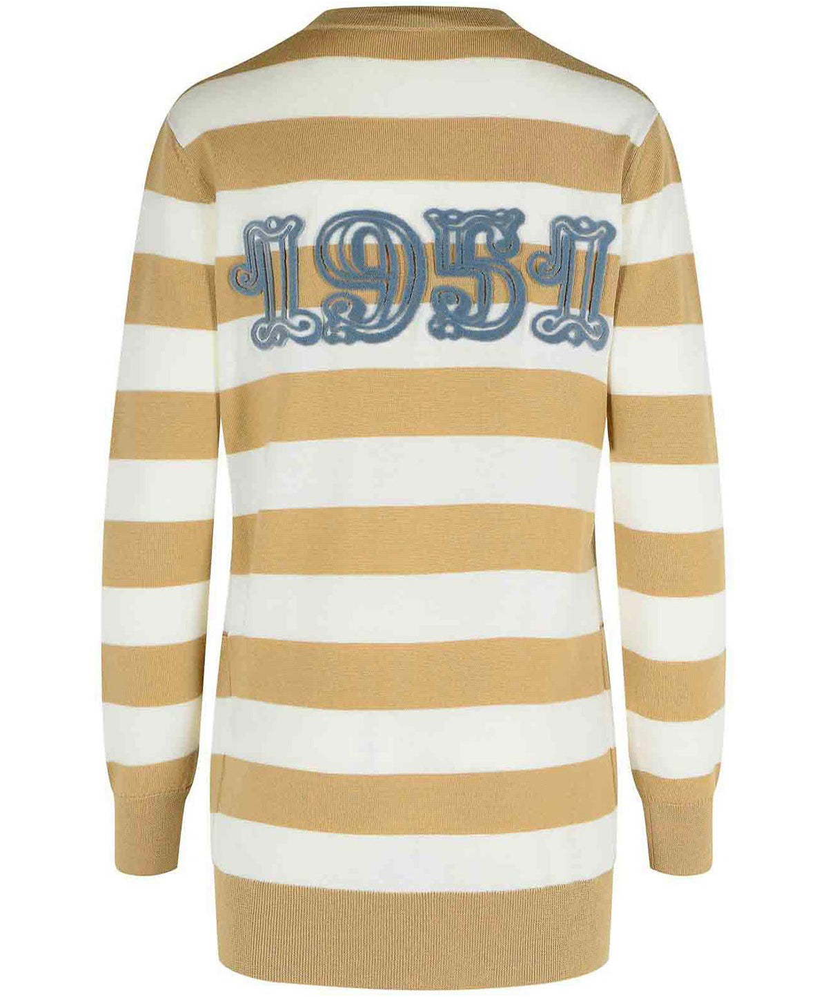 Beige and White Striped Wool Cardigan