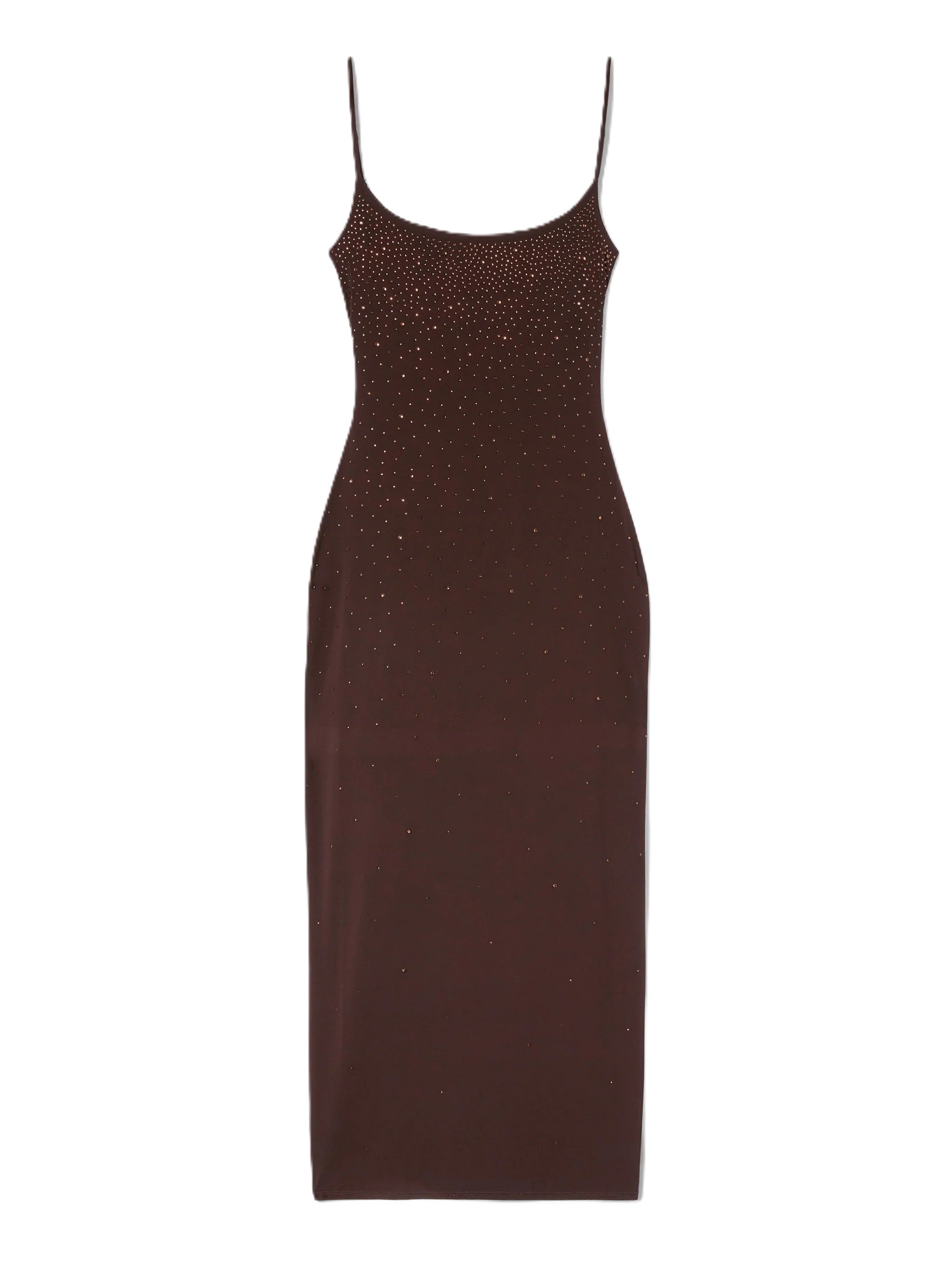 Midi-Length Dress with Spaghetti Straps and Gradient Embellishments