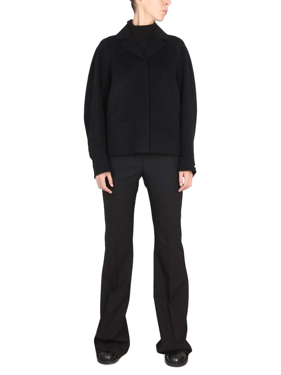 Boxy Black Short Coat With Notched Lapels