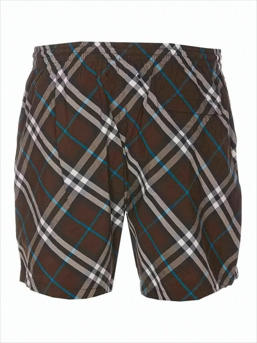 Plaid Patterned Nylon Shorts with Drawstring Waist