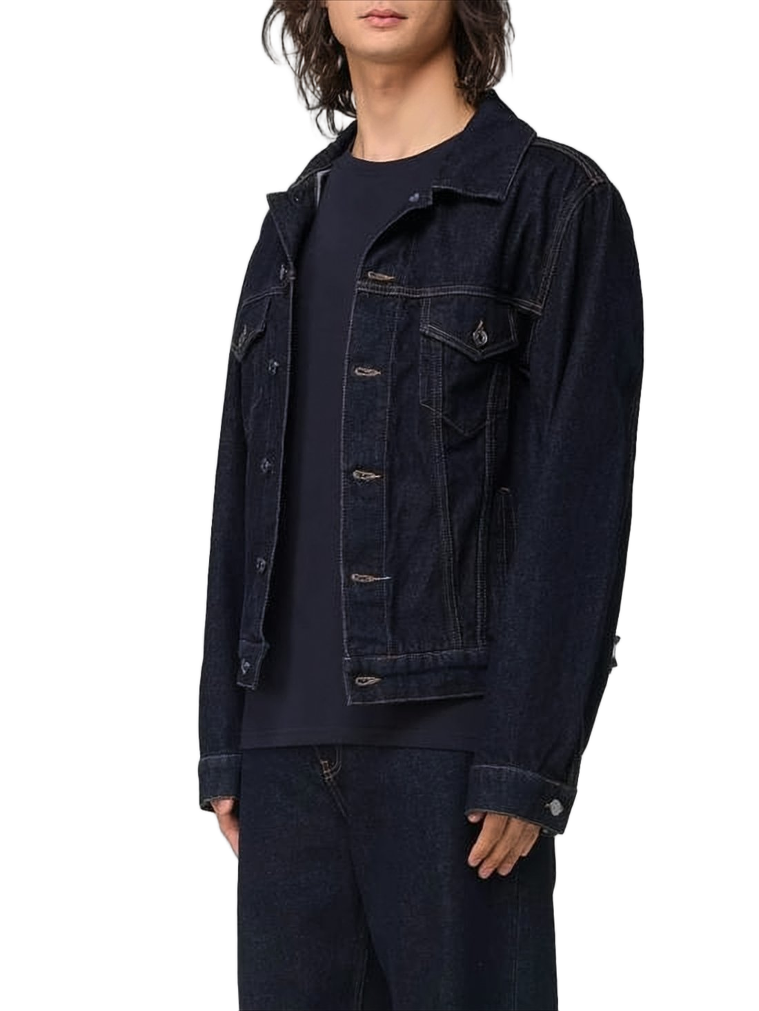 Classic Blue Denim Jacket with Structured Silhouette
