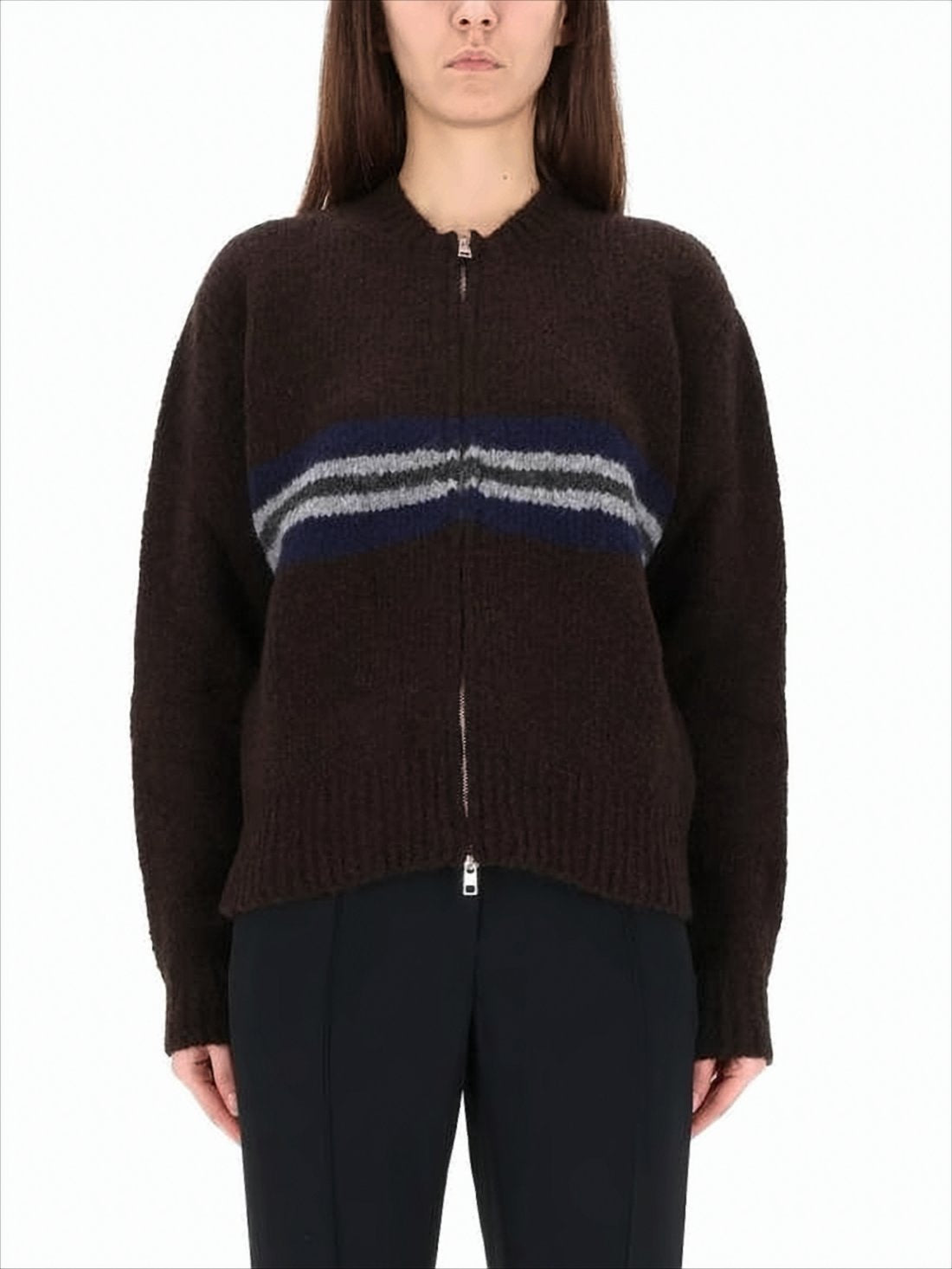 Cropped Textured Knit Cardigan with Zip-Up Front
