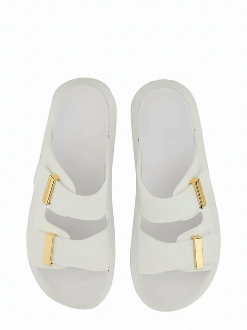 Minimalist Rubber Slip-On Mules with Gold-Tone Buckles