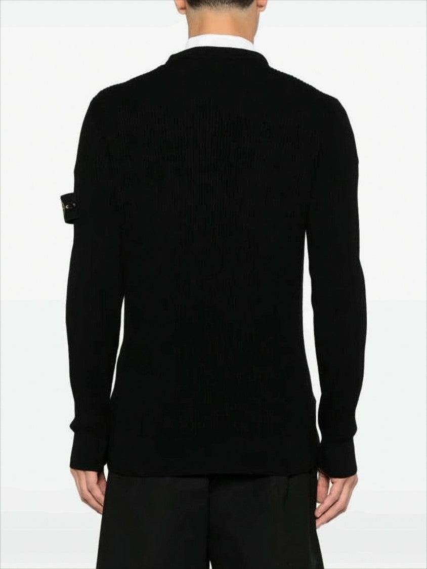 Crew Neck Wool Sweater with Compass Logo Patch