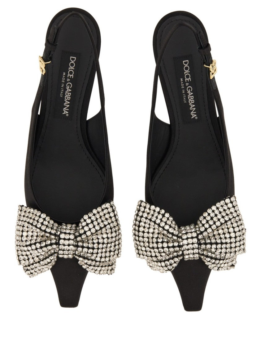 Satin Sling-Back With Rhinestone Embroidery