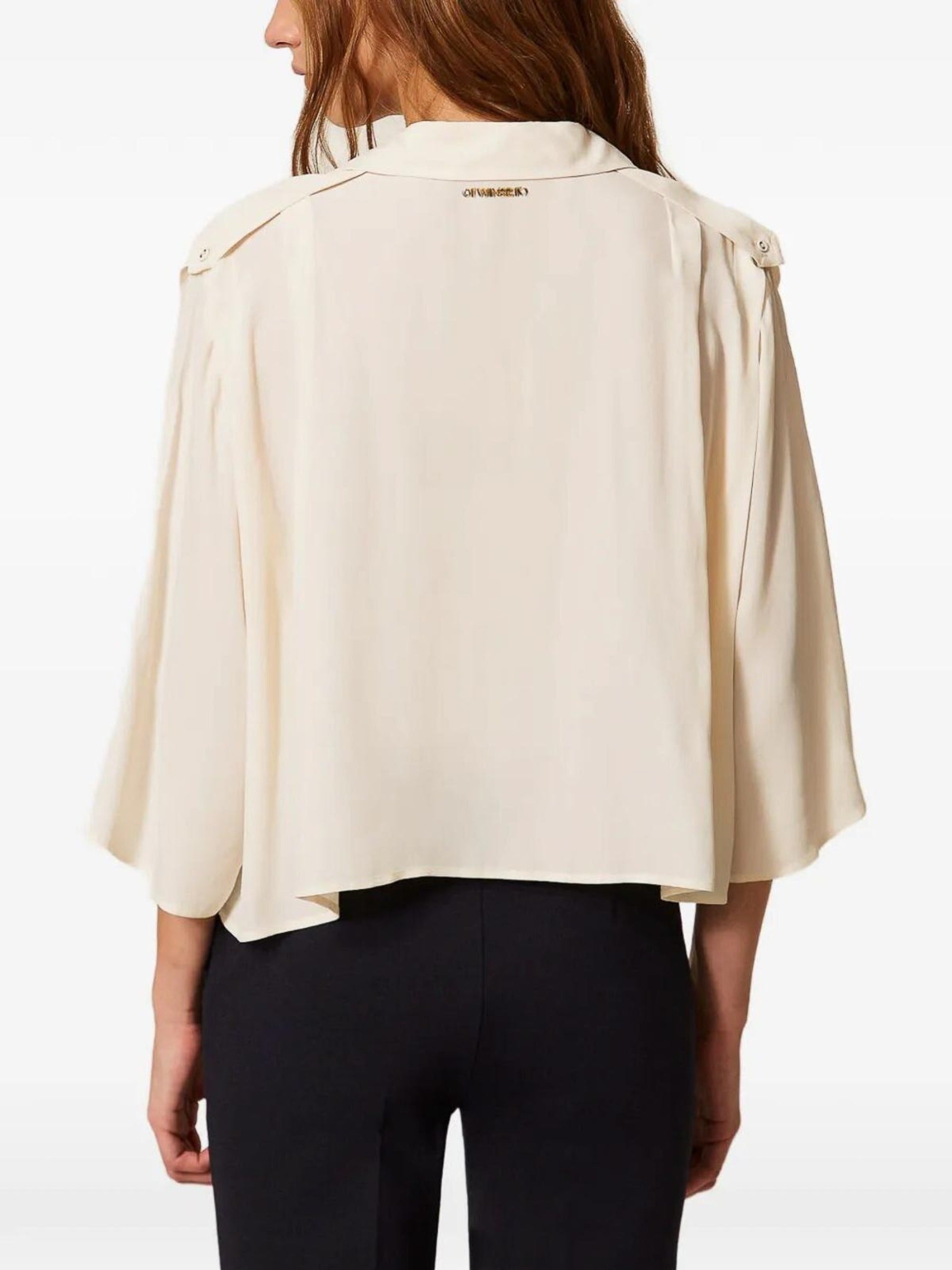 Cropped Button-Down Blouse with Classic Collar
