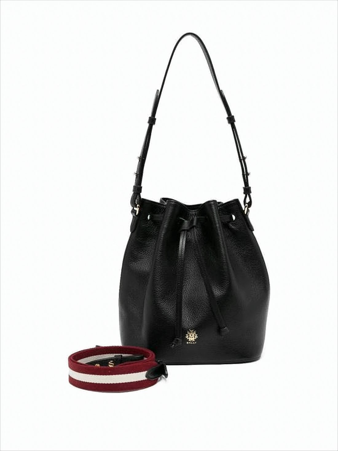 Structured Black Cowhide Tote Bag With Drawstring Closure