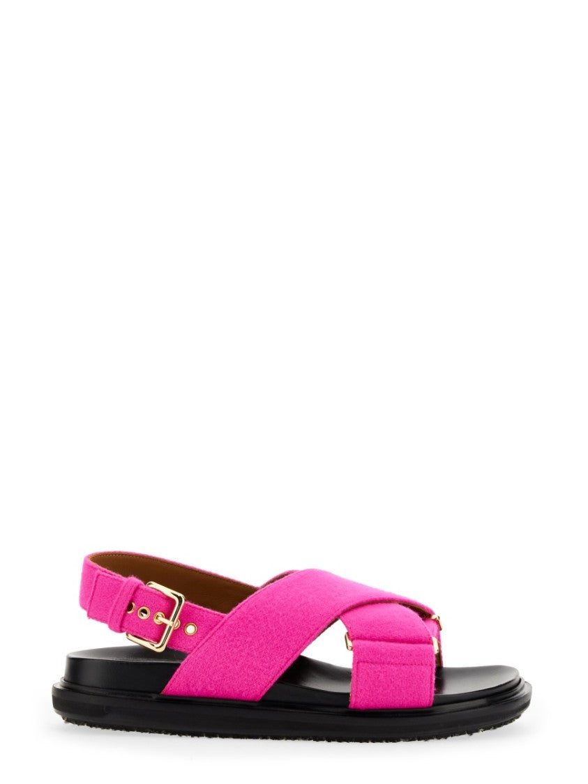 Crisscross Leather Sandal With Gold-Tone Buckles