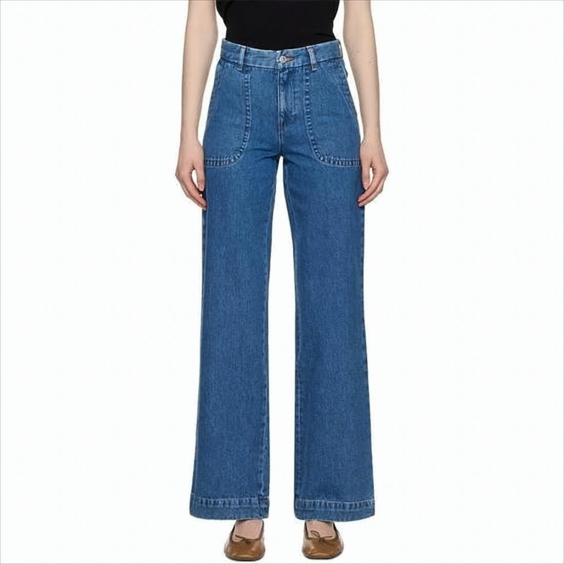 High-Waisted Straight Denim Pants with Robust Structure