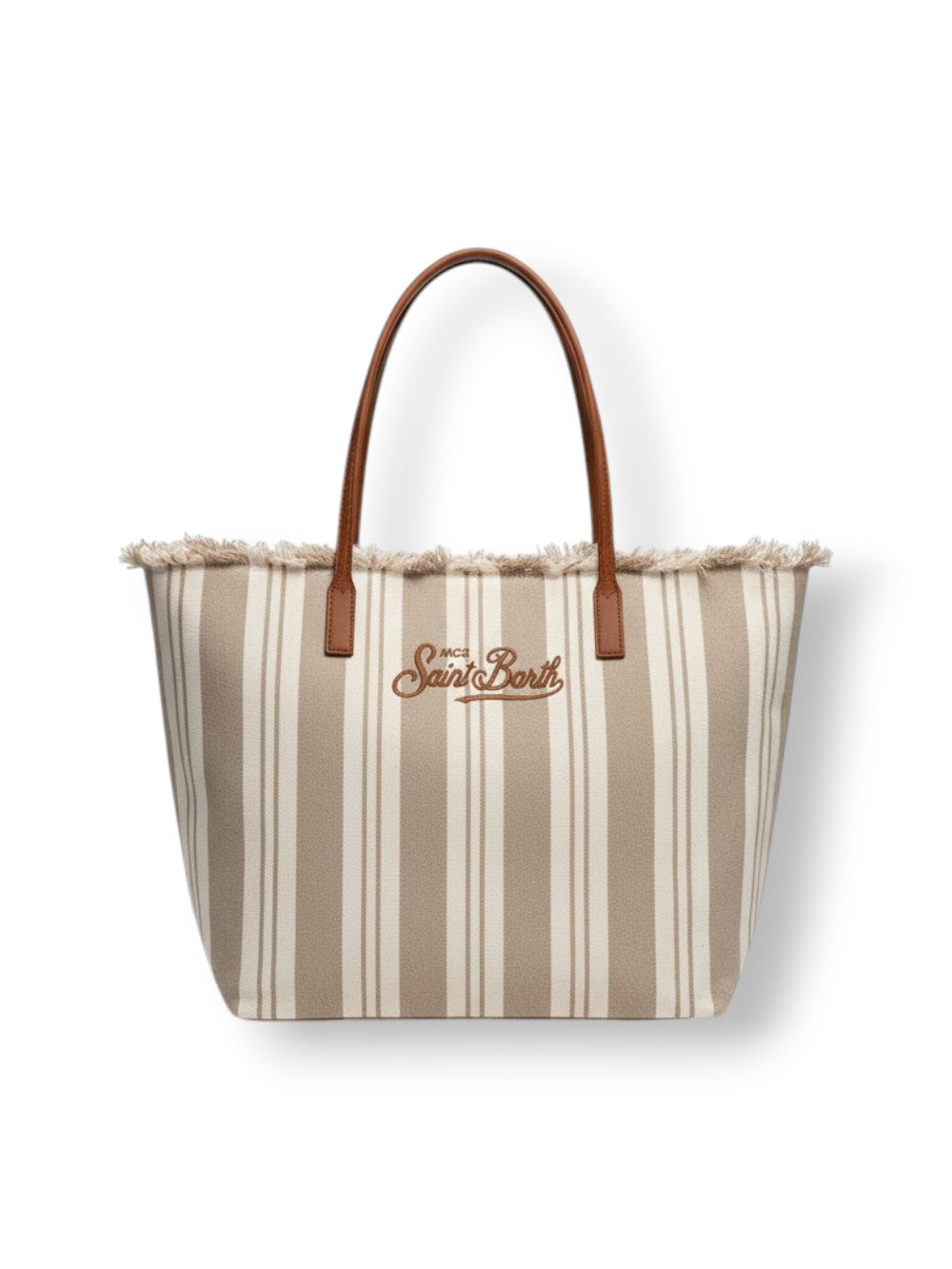 Medium Tote Bag With Vertical Stripes And Fringed Top Edge