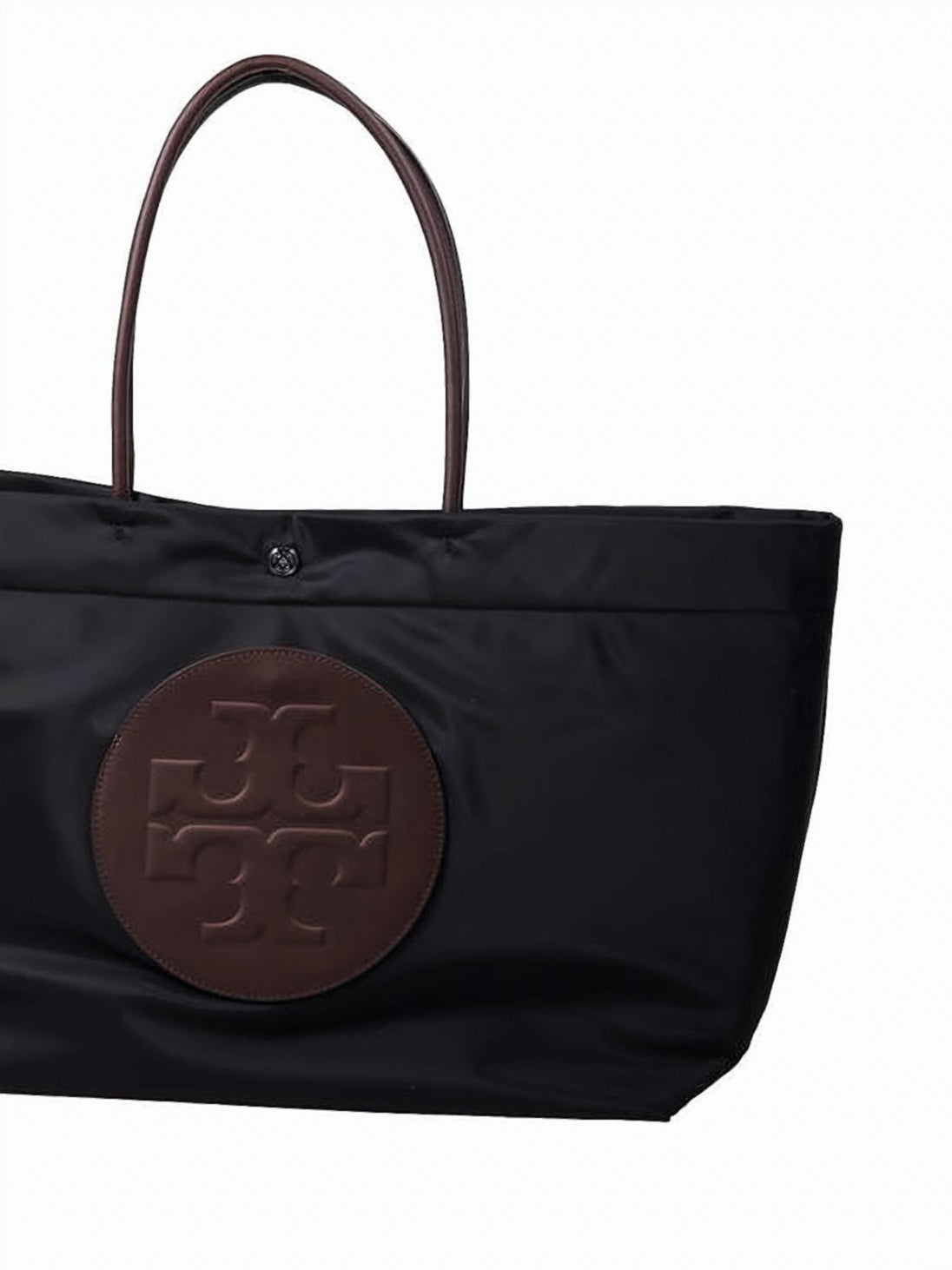 Recycled Nylon Shoulder Bag with Embossed Leather Logo