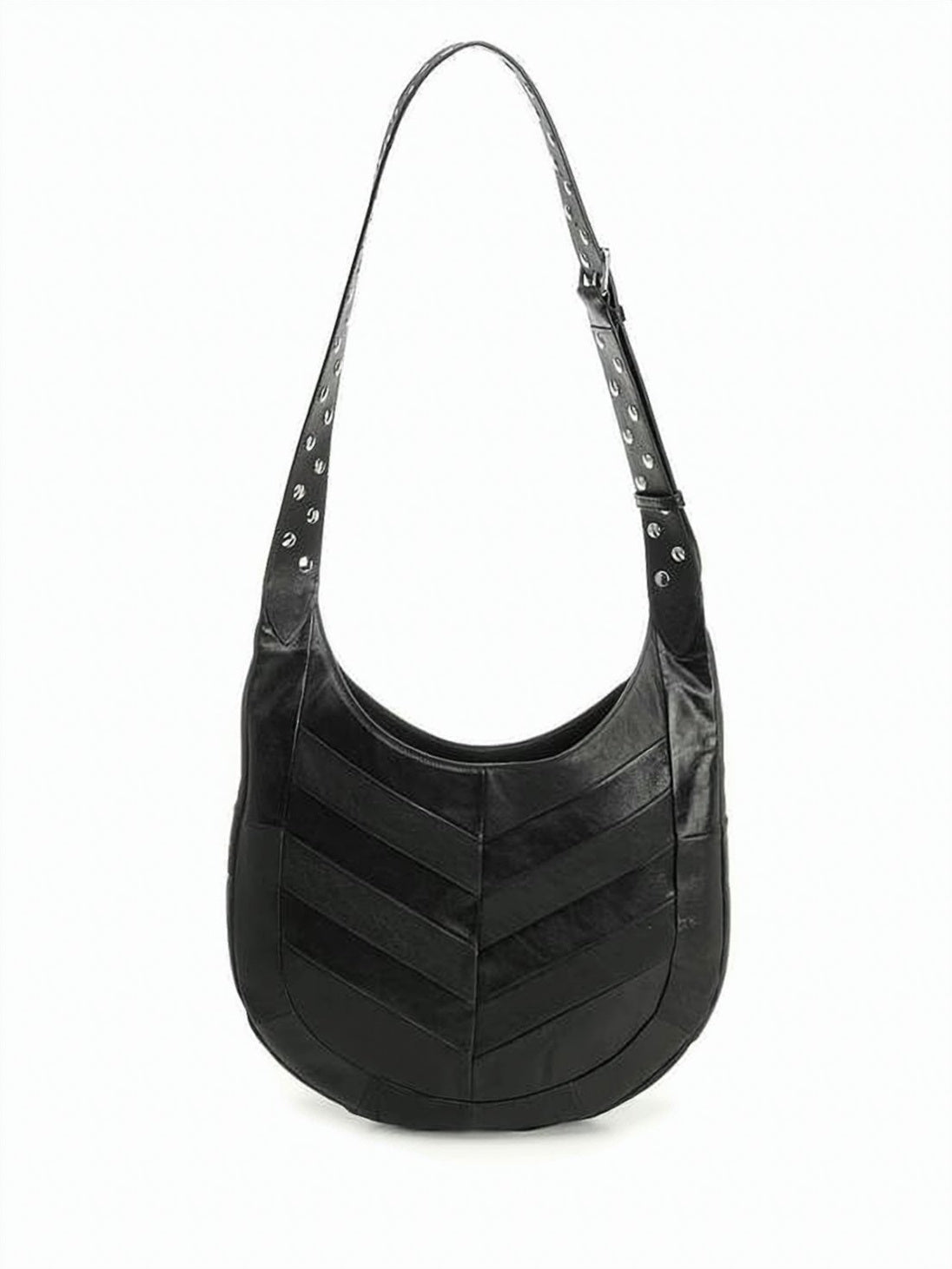 Black Cow Leather Chevron Crossbody Bag