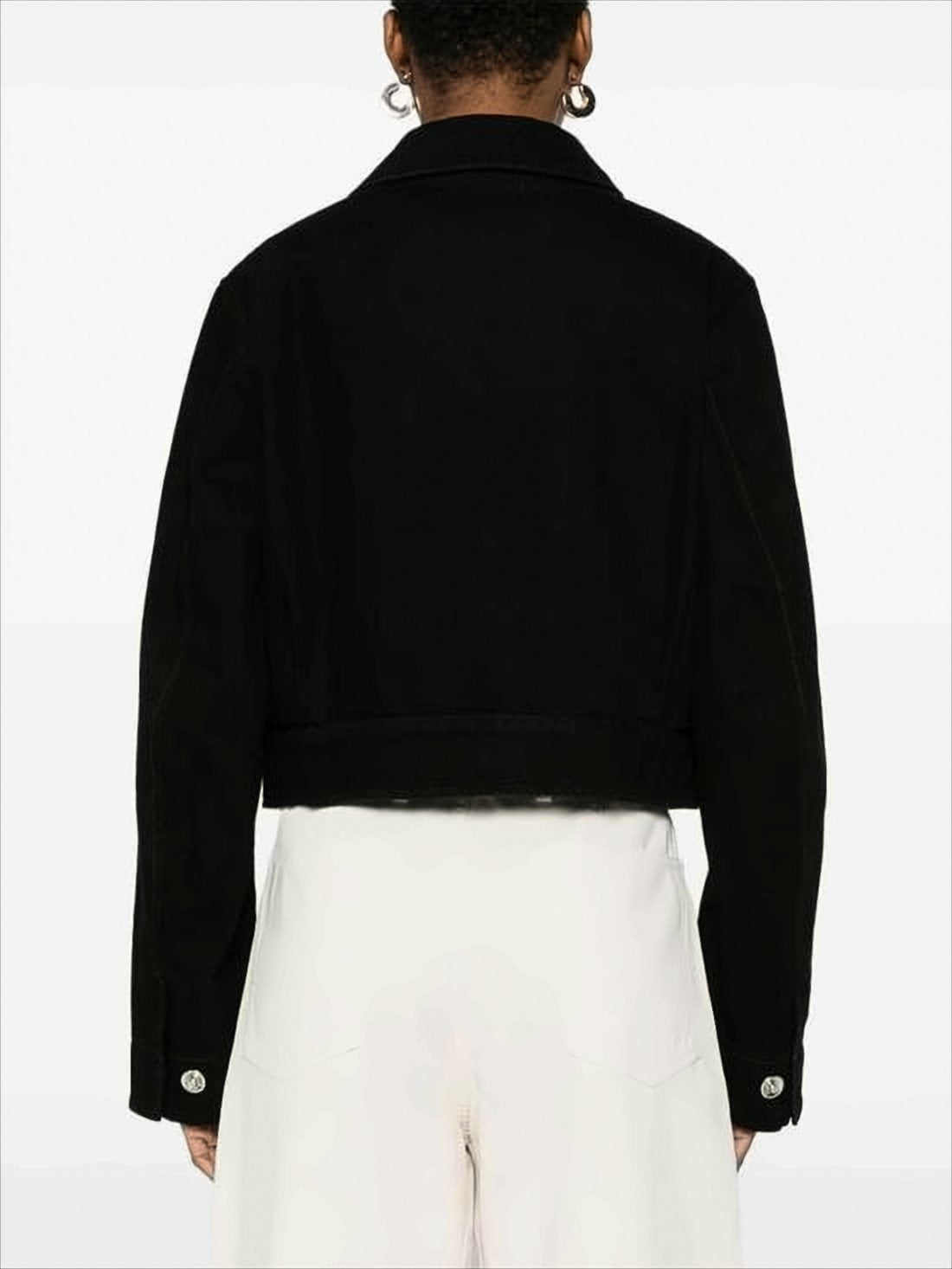 Cropped Black Denim Jacket With Boxy Silhouette And Classic Collar