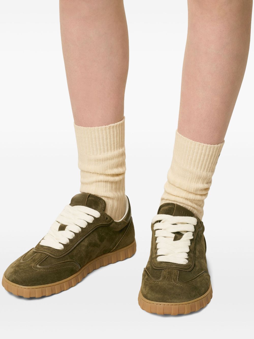 Olive Green Suede Low-Top Sneakers
